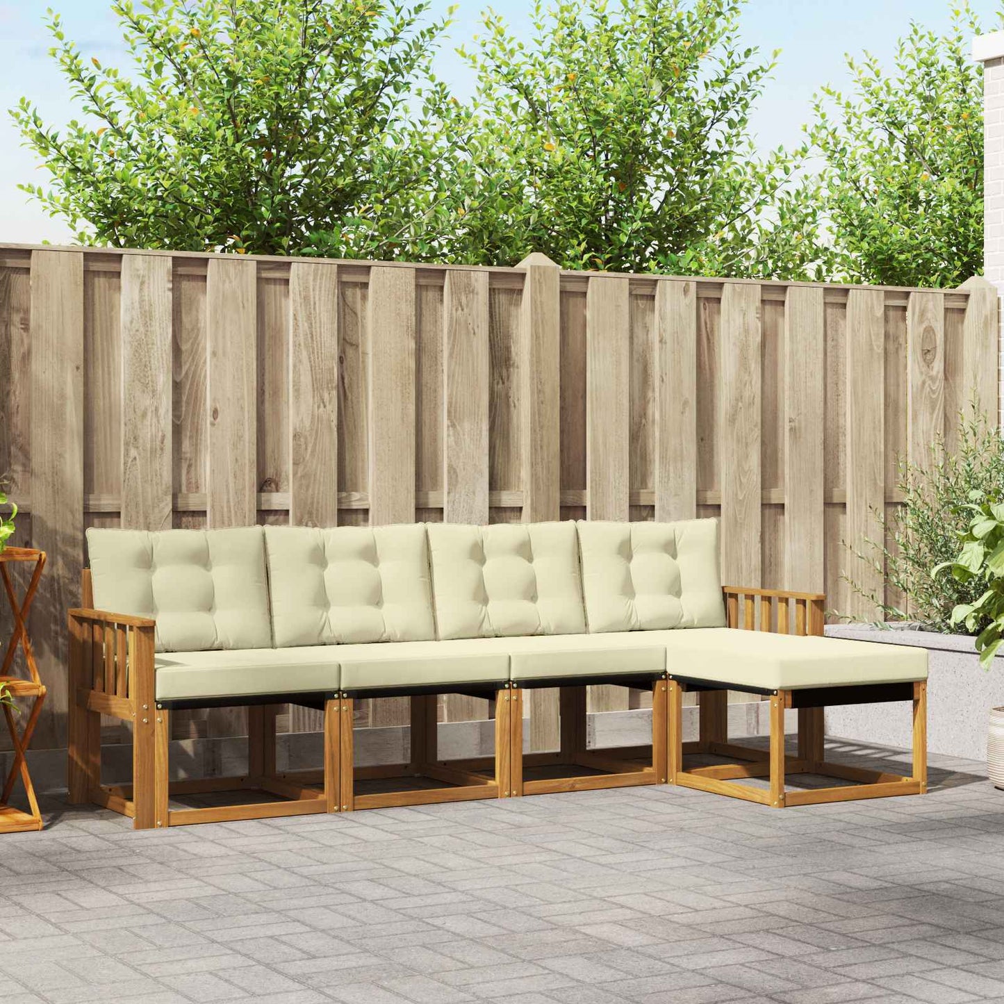 Outdoor-Sofagarnitur 5 stk. Natur und Creme