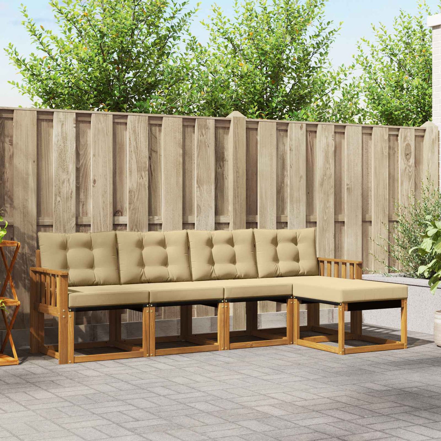 Outdoor-Sofagarnitur mit Kissen 5 pcs Natur und Beige