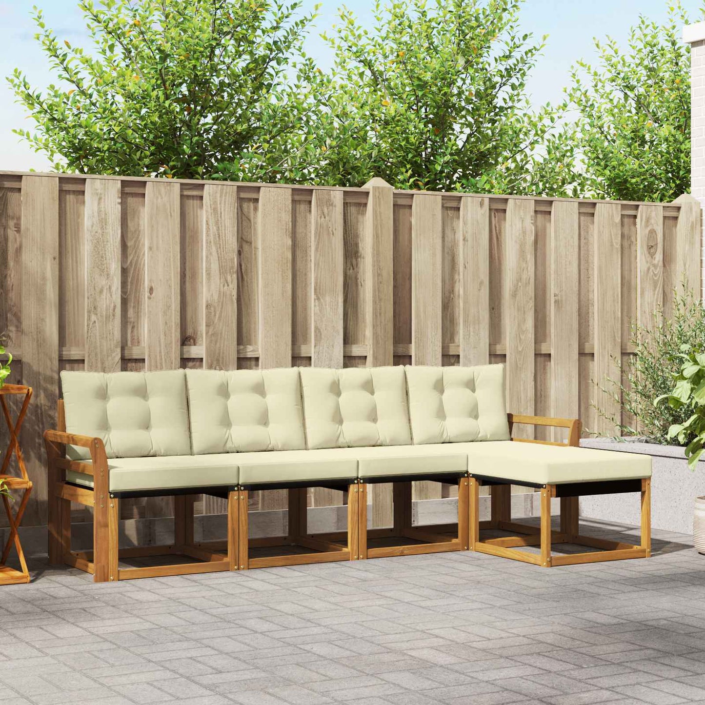 Outdoor-Sofagarnitur 5 stk. Natur und Creme