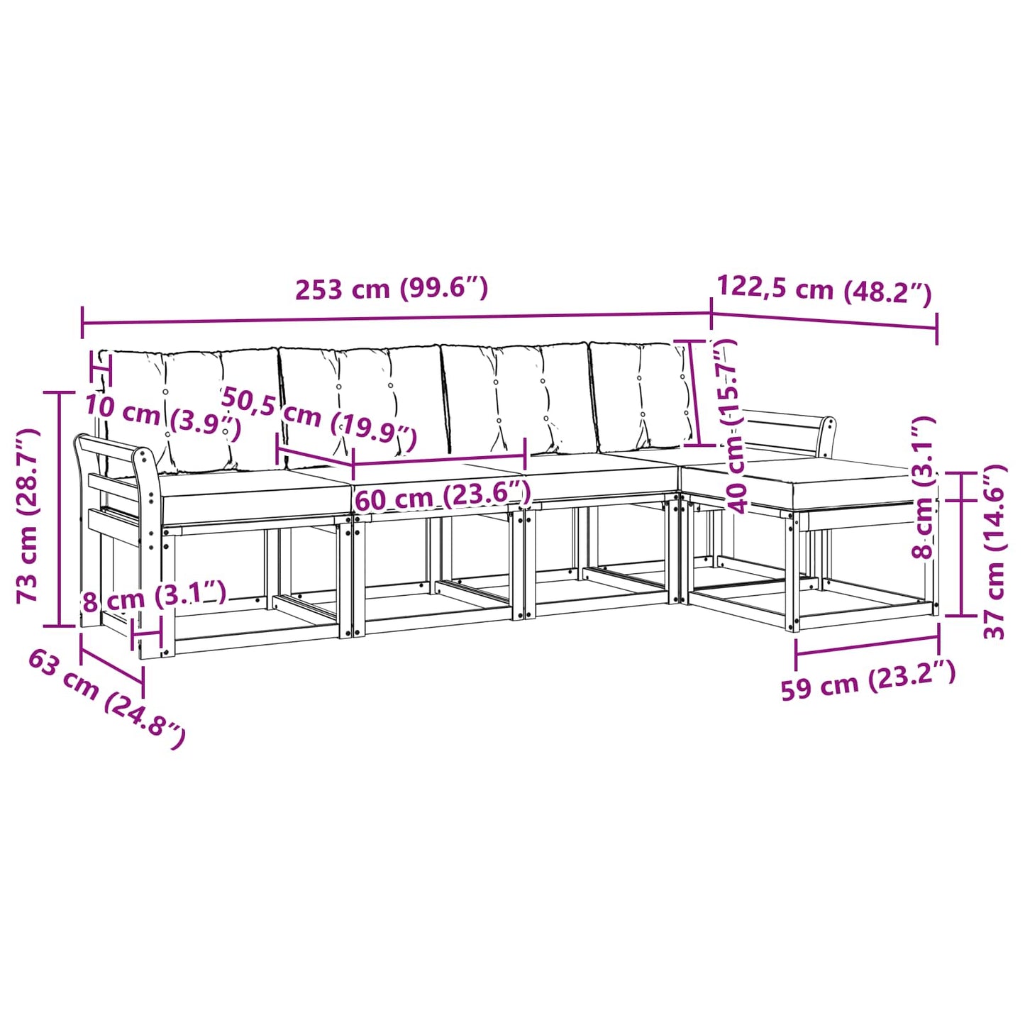 Outdoor-Sofagarnitur 5 stk. Natur und Creme