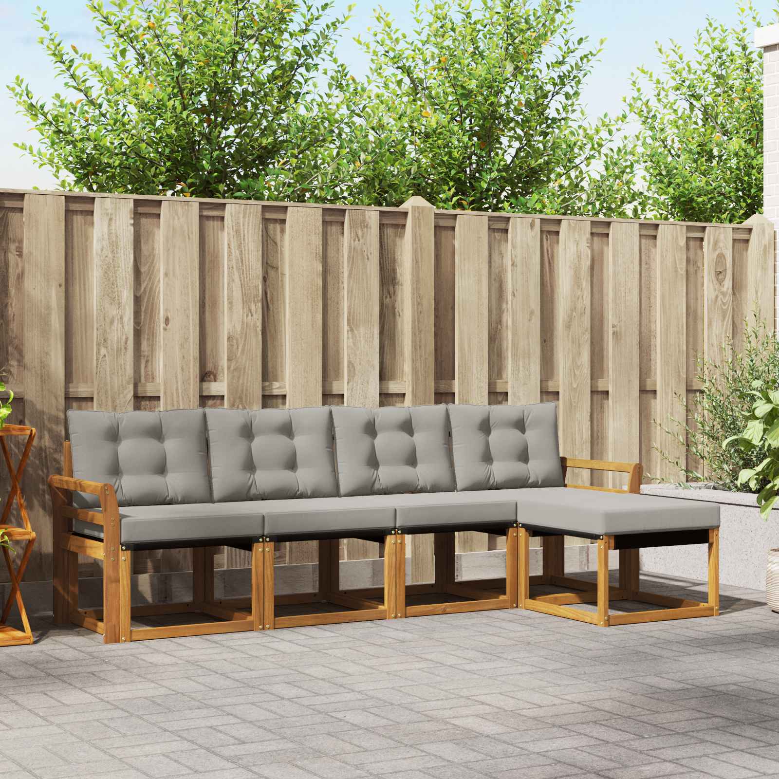 Outdoor-Sofagarnitur mit Kissen 5 pcs Natürlich und Hellgrau