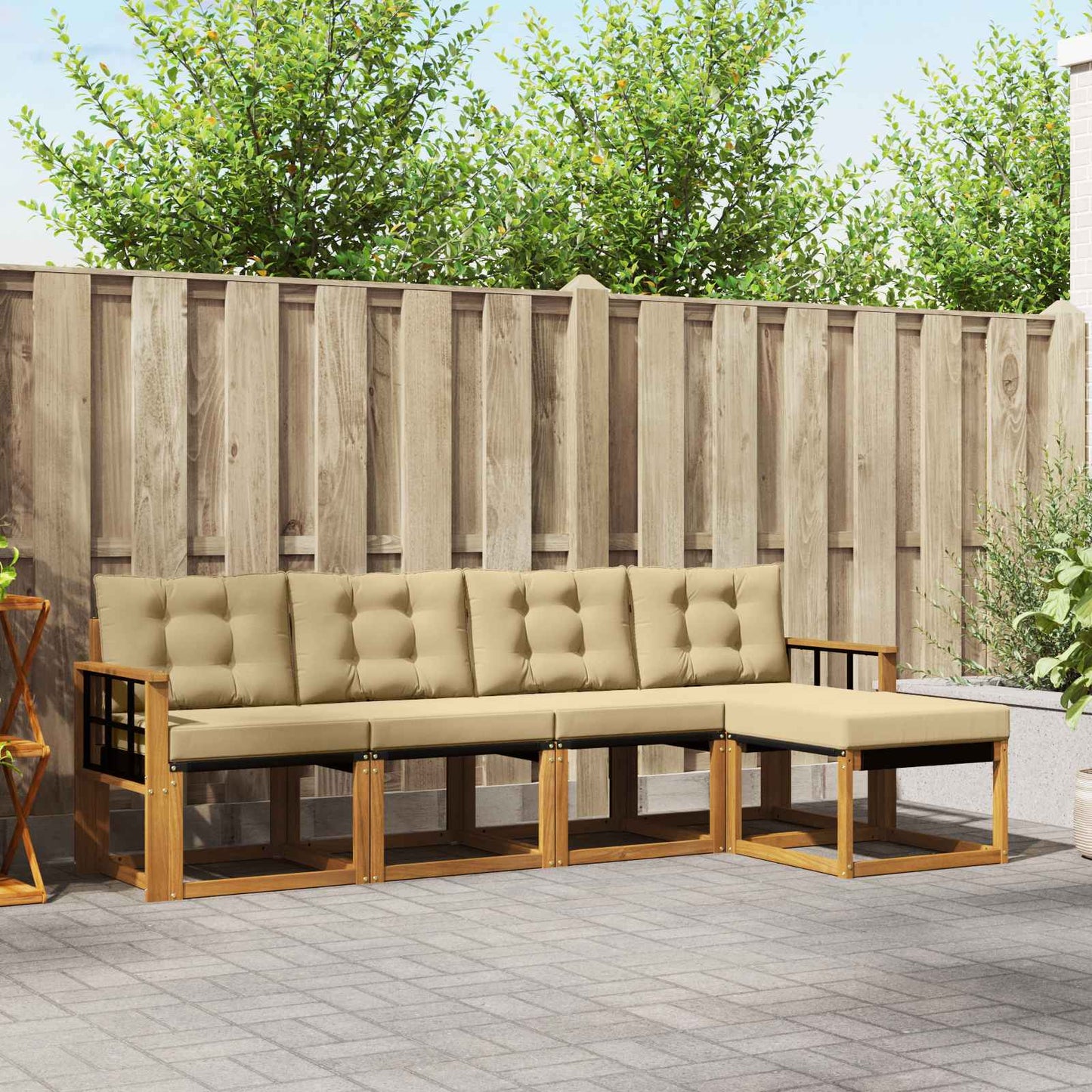 Outdoor-Sofagarnitur mit Kissen 5 pcs Natur und Beige