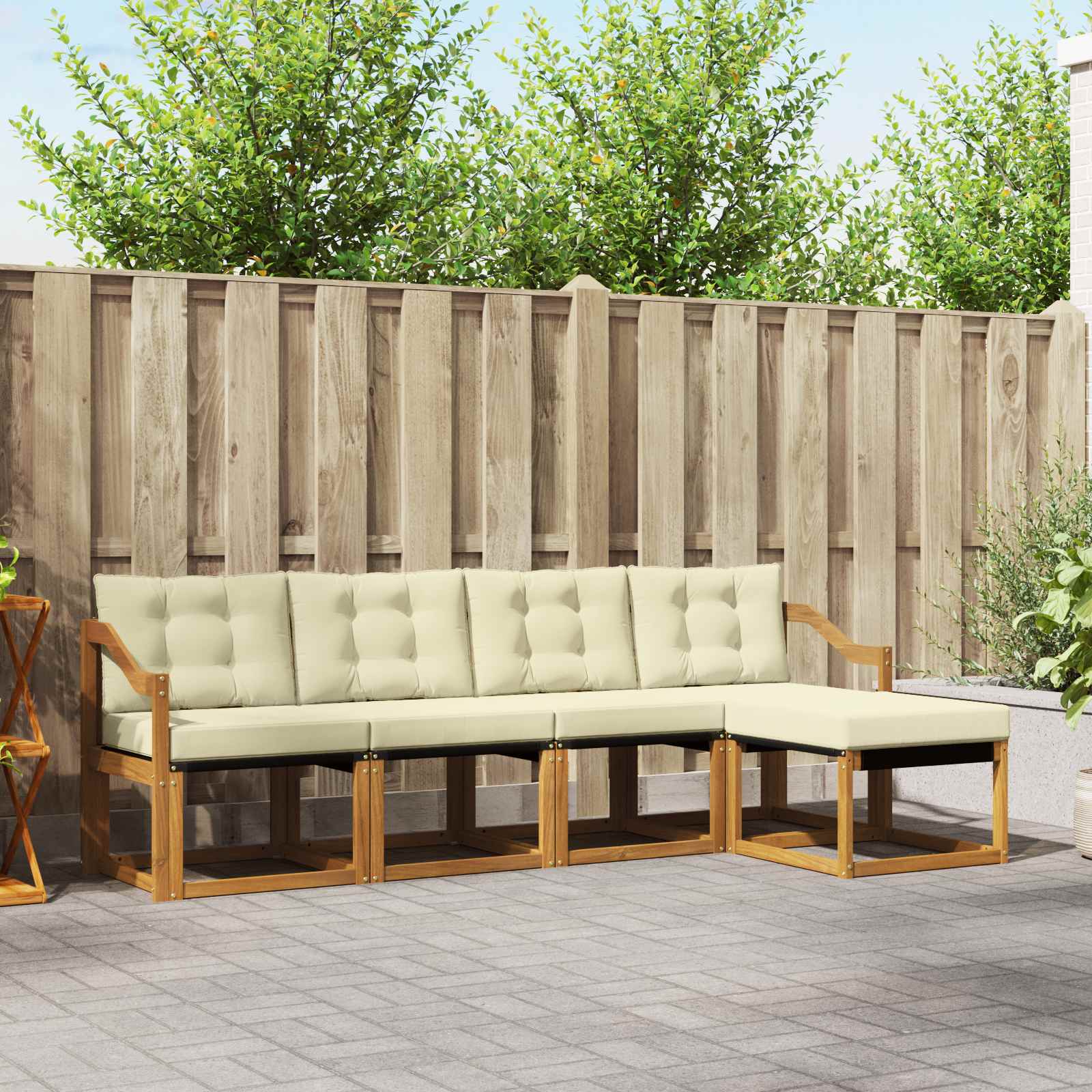 Outdoor-Sofagarnitur 5 stk. Natur und Creme