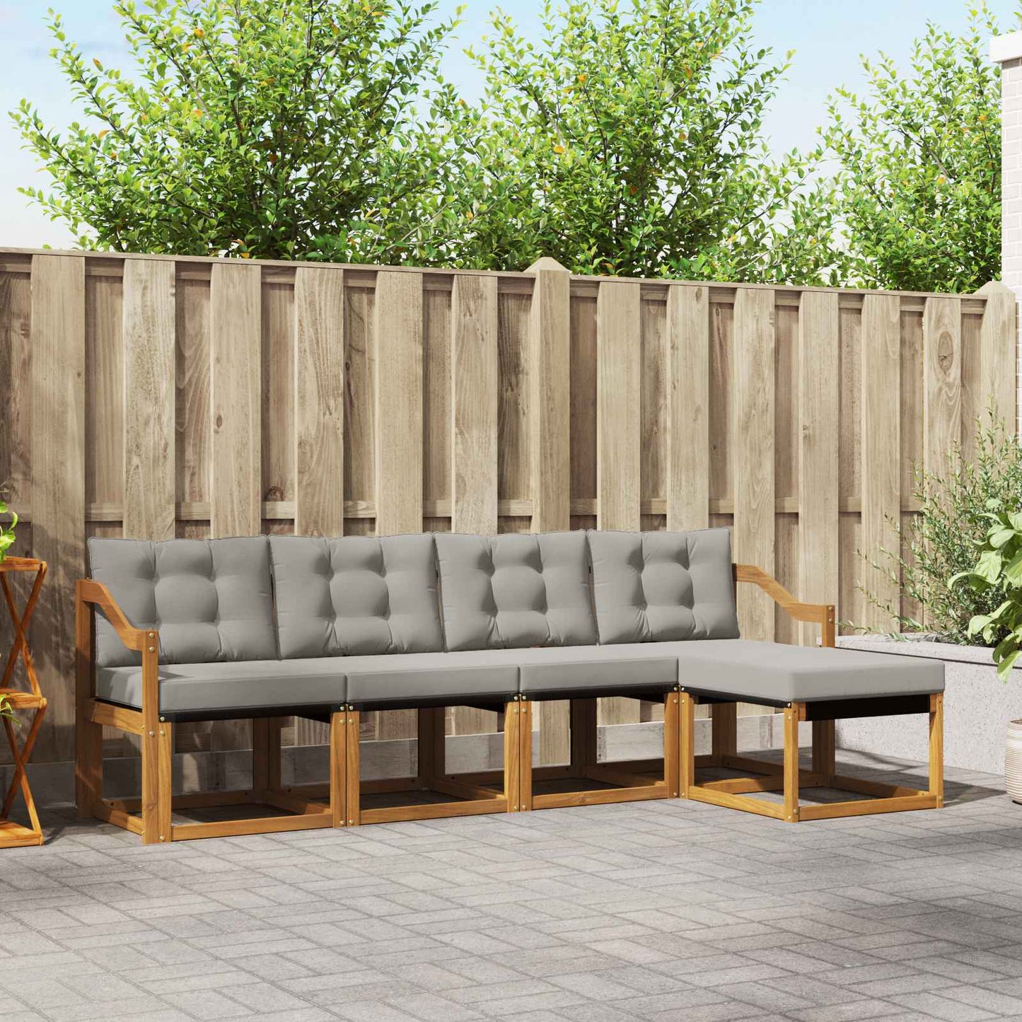 Outdoor-Sofagarnitur mit Kissen 5 pcs Natürlich und Hellgrau