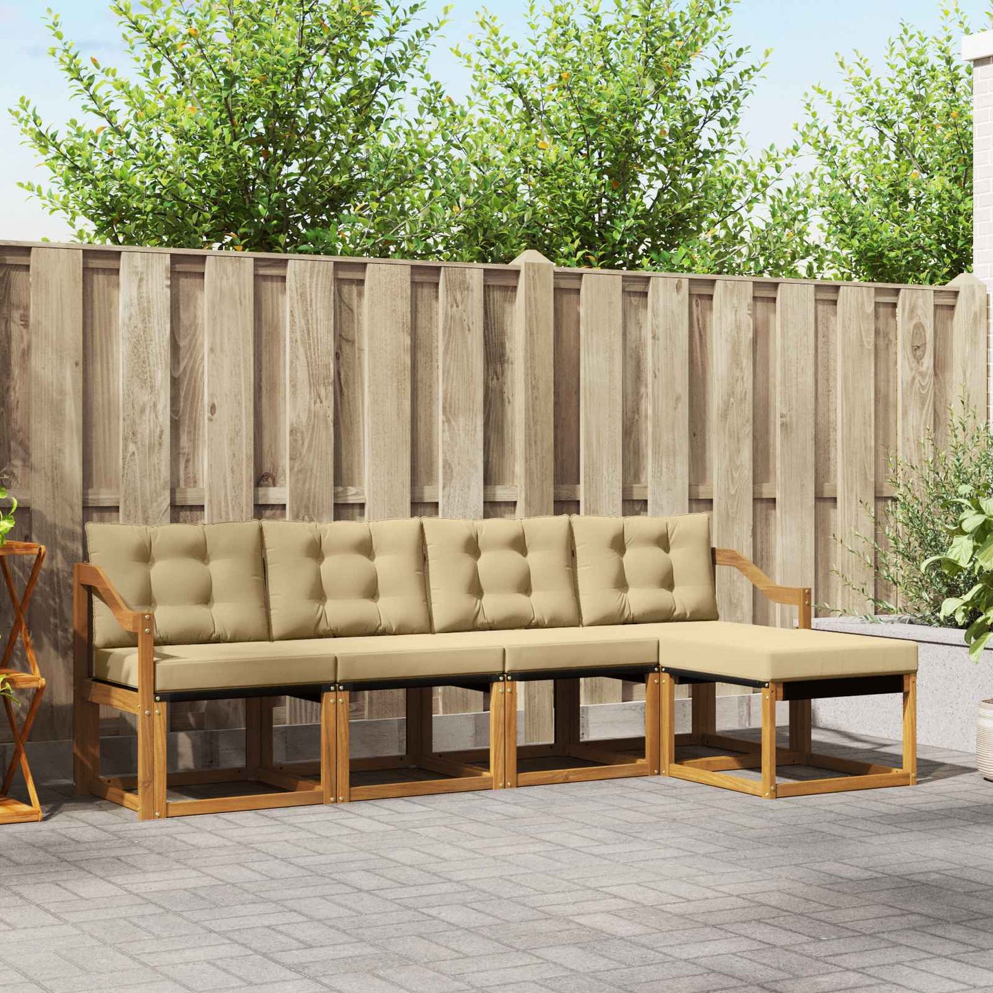 Outdoor-Sofagarnitur mit Kissen 5 pcs Natur und Beige