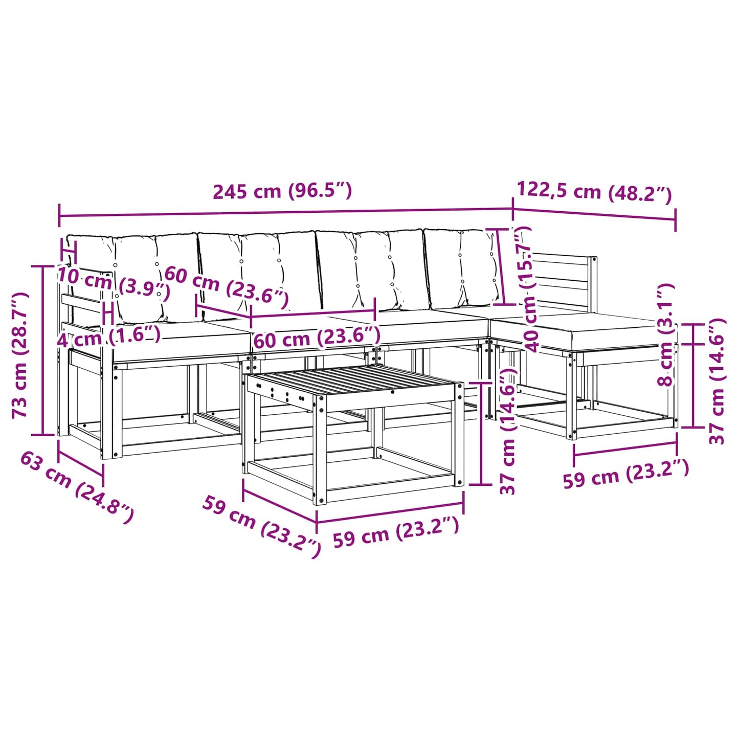 Outdoor-Sofagarnitur 6 stk. Natur und Creme