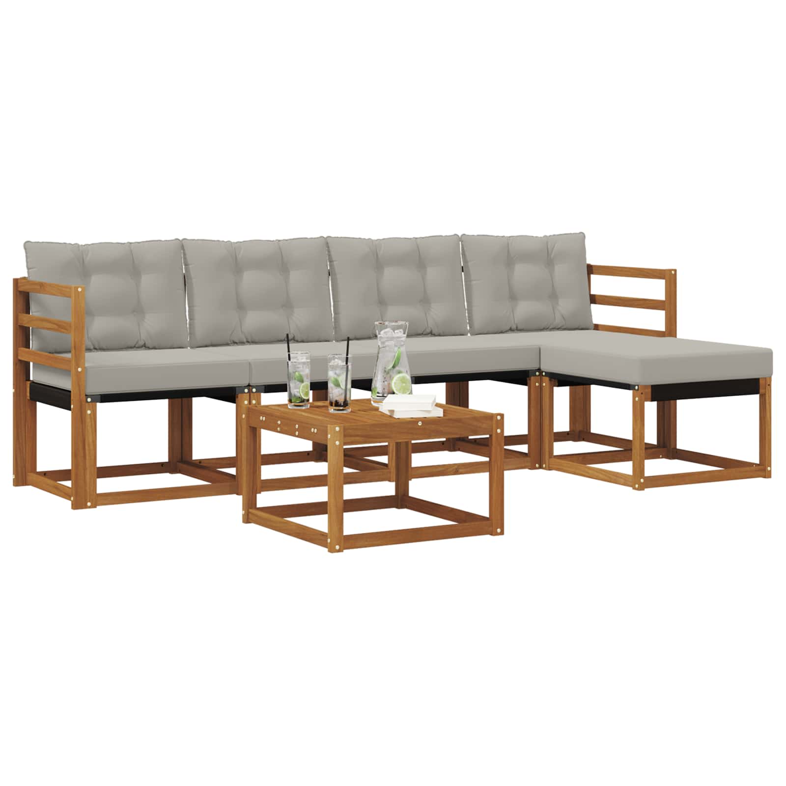 Outdoor-Sofagarnitur mit Kissen 6 pcs Natürlich und Hellgrau
