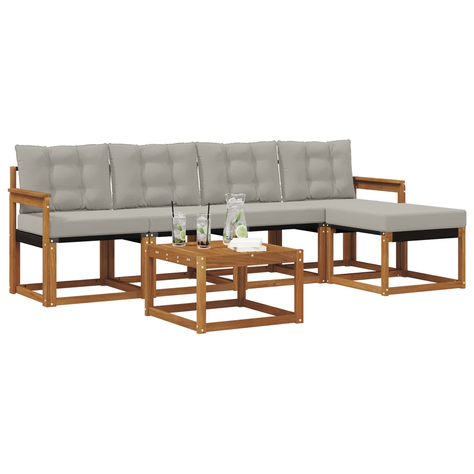 Outdoor-Sofagarnitur mit Kissen 6 pcs Natürlich und Hellgrau