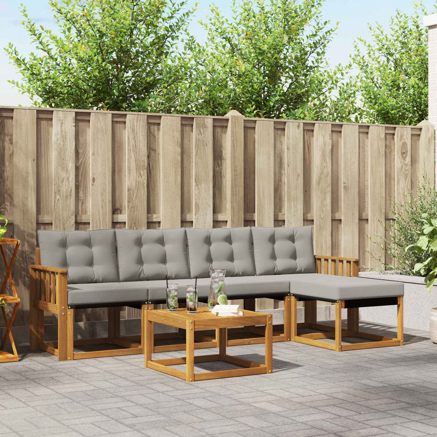 Outdoor-Sofagarnitur mit Kissen 6 pcs Natürlich und Hellgrau