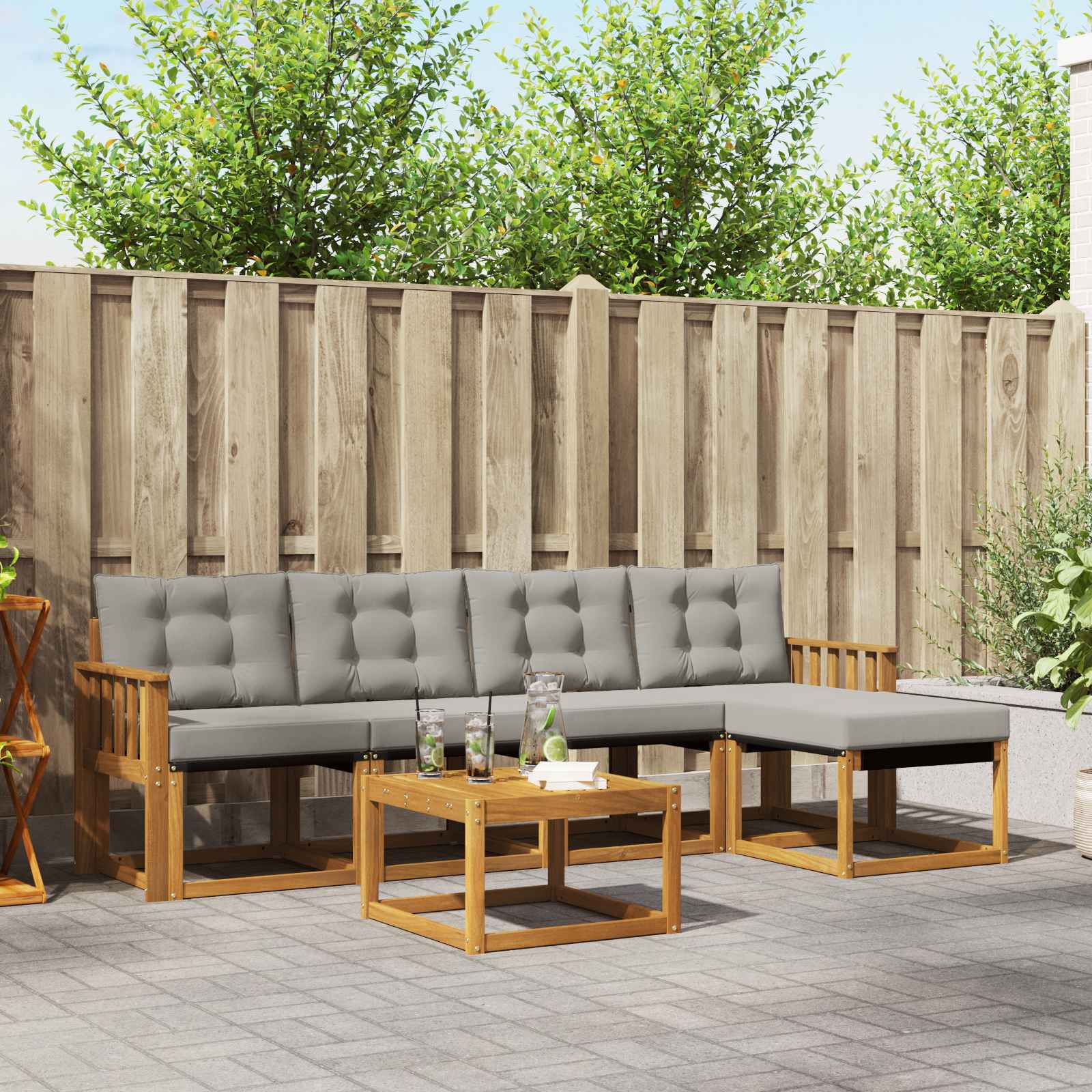 Outdoor-Sofagarnitur mit Kissen 6 pcs Natürlich und Hellgrau