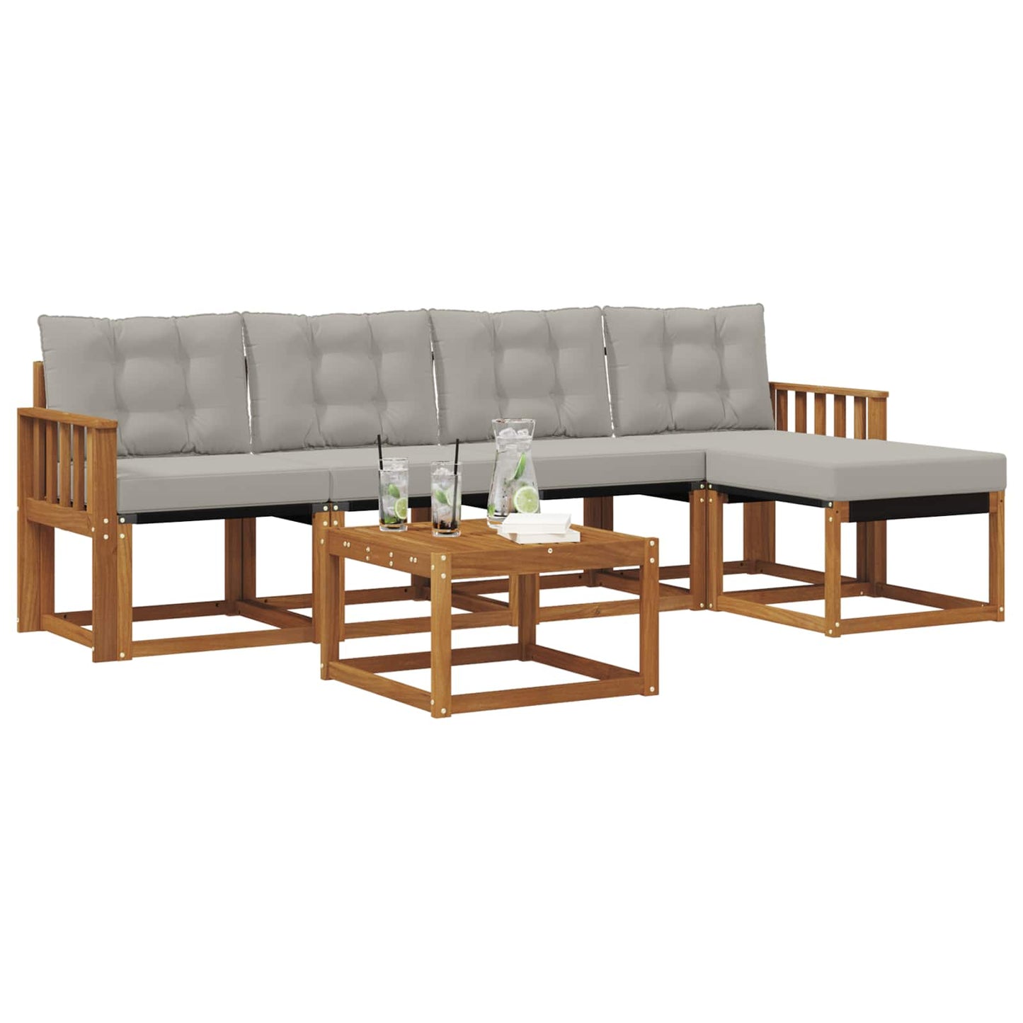 Outdoor-Sofagarnitur mit Kissen 6 pcs Natürlich und Hellgrau