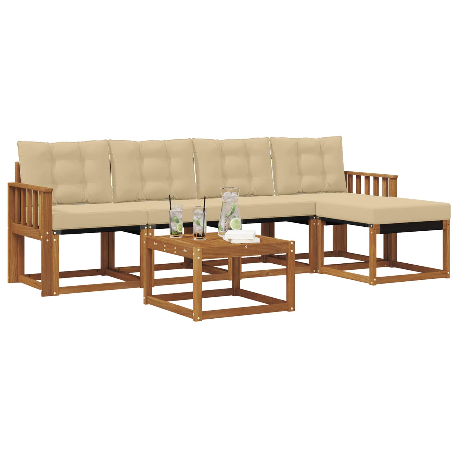 Outdoor-Sofagarnitur 6 stk. Natur und Beige