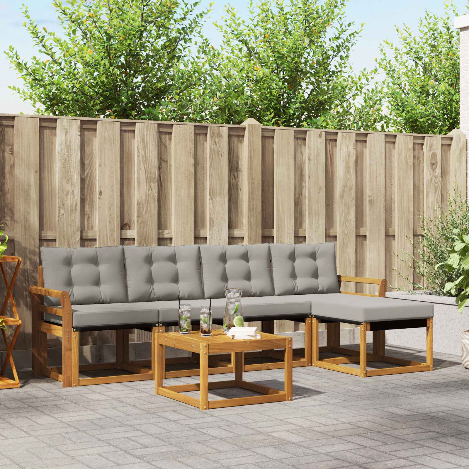 Outdoor-Sofagarnitur mit Kissen 6 pcs Natürlich und Hellgrau