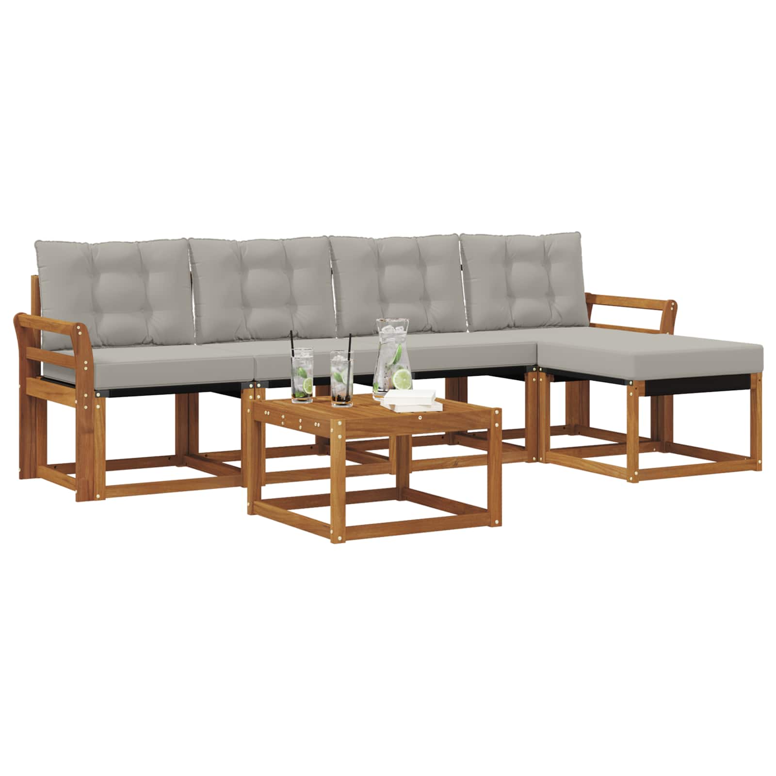 Outdoor-Sofagarnitur mit Kissen 6 pcs Natürlich und Hellgrau