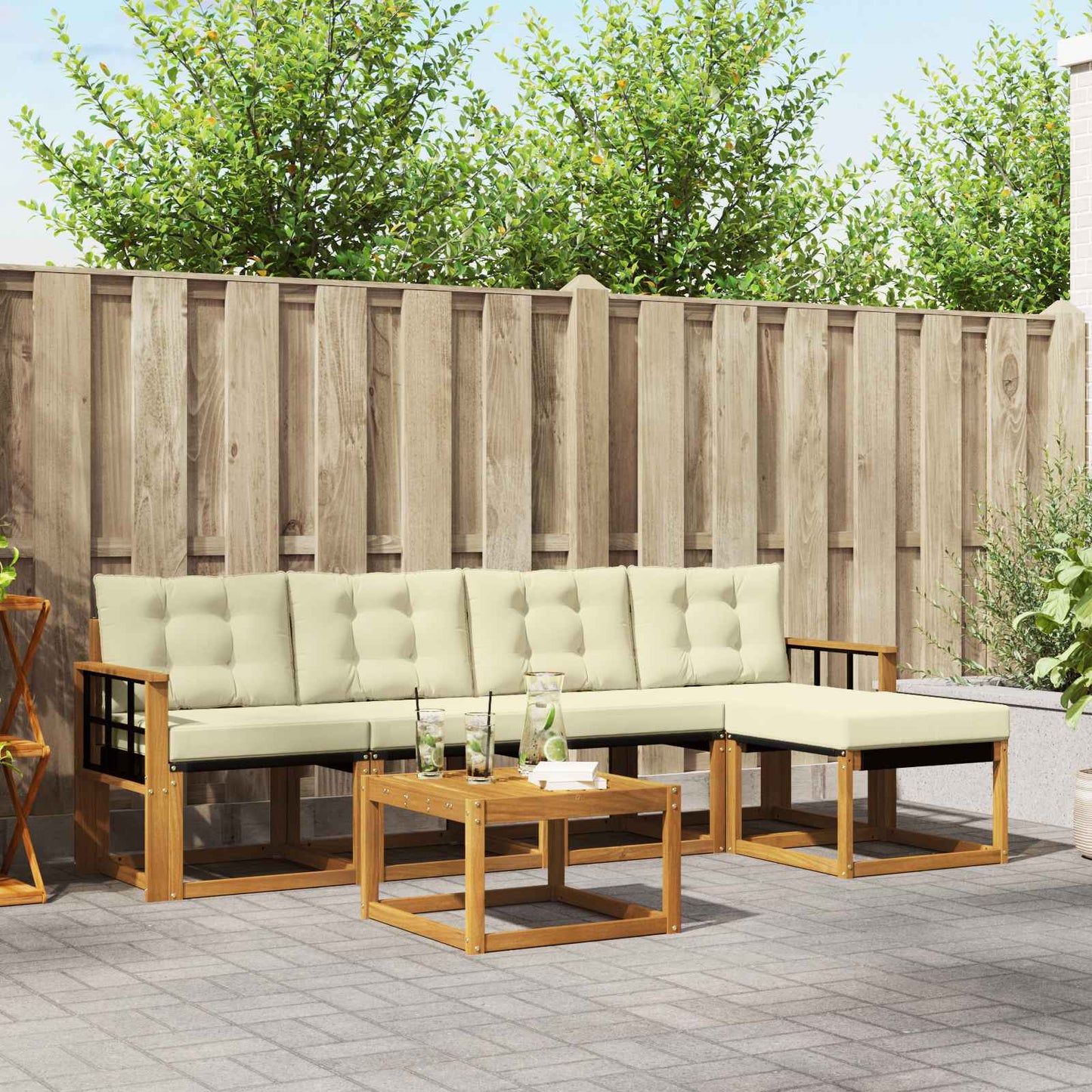 Outdoor-Sofagarnitur 6 stk. Natur und Creme