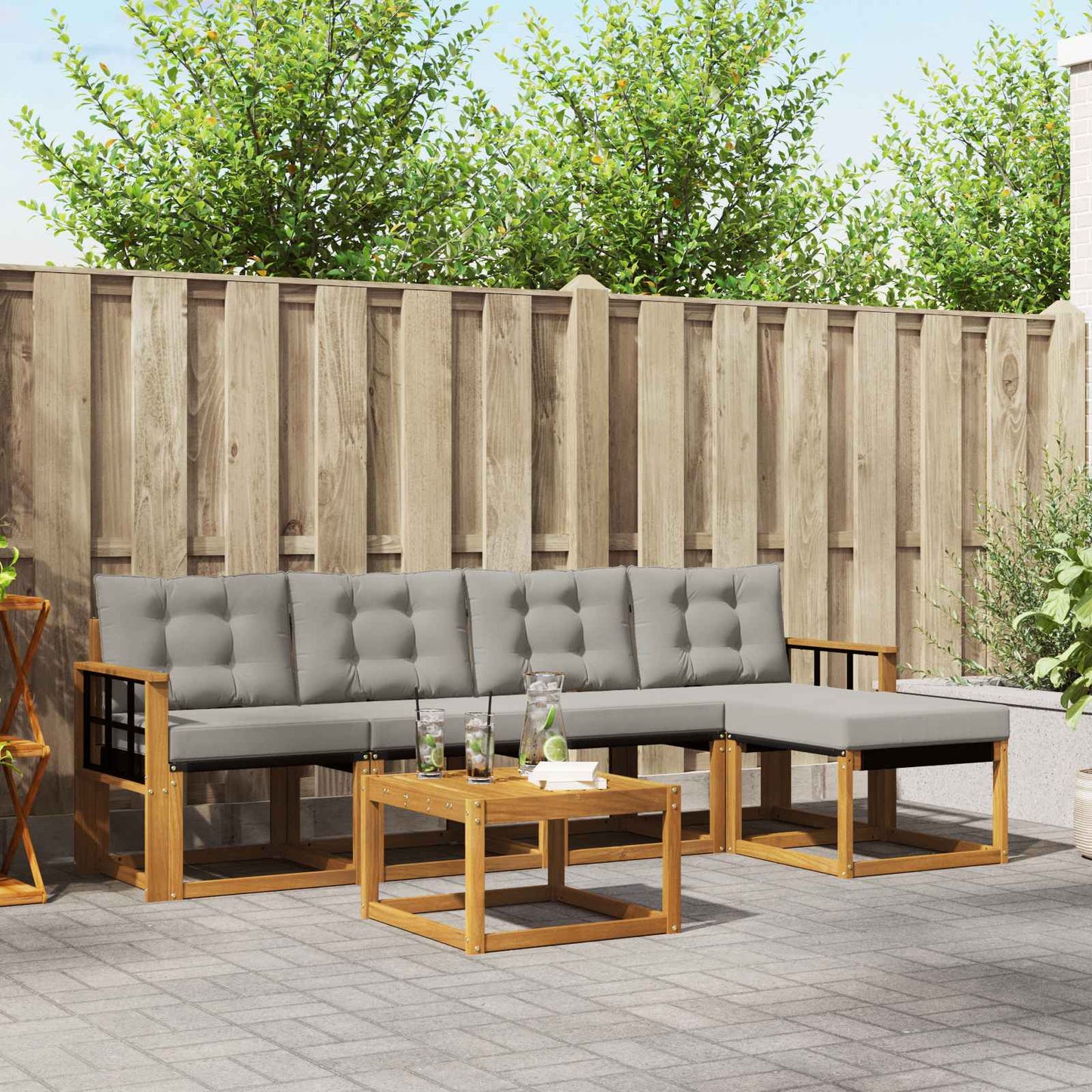 Outdoor-Sofagarnitur mit Kissen 6 pcs Natürlich und Hellgrau