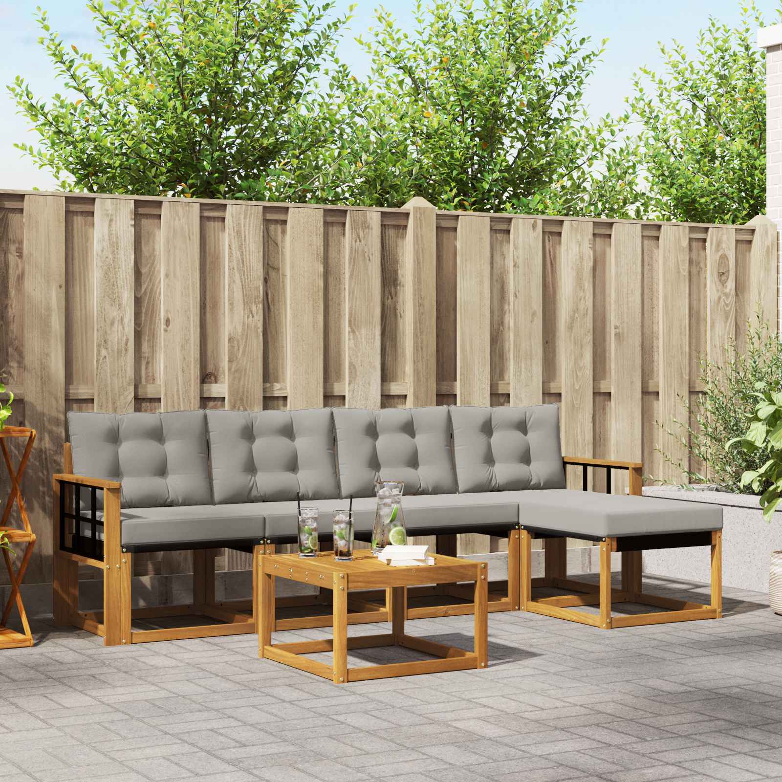 Outdoor-Sofagarnitur mit Kissen 6 pcs Natürlich und Hellgrau