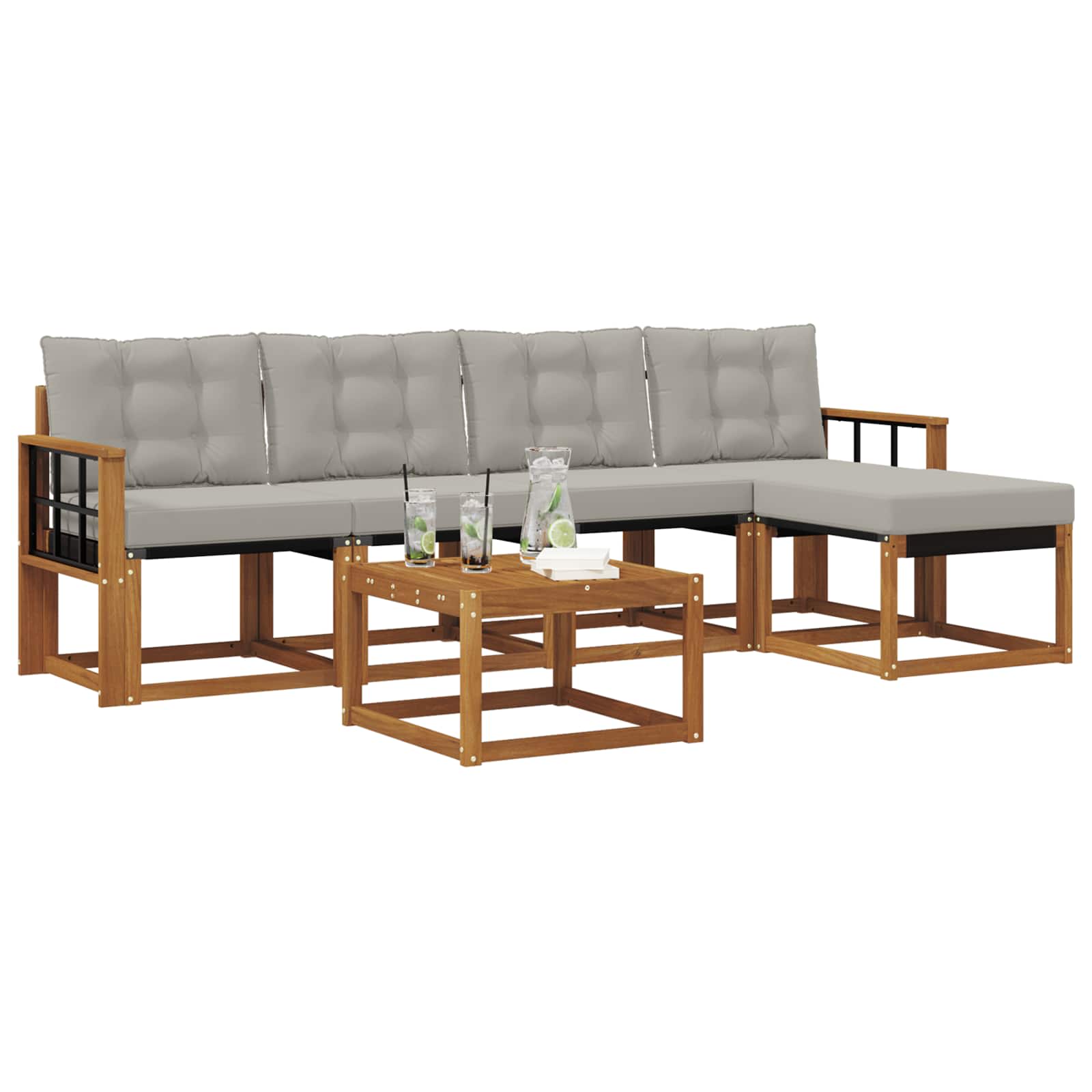 Outdoor-Sofagarnitur mit Kissen 6 pcs Natürlich und Hellgrau