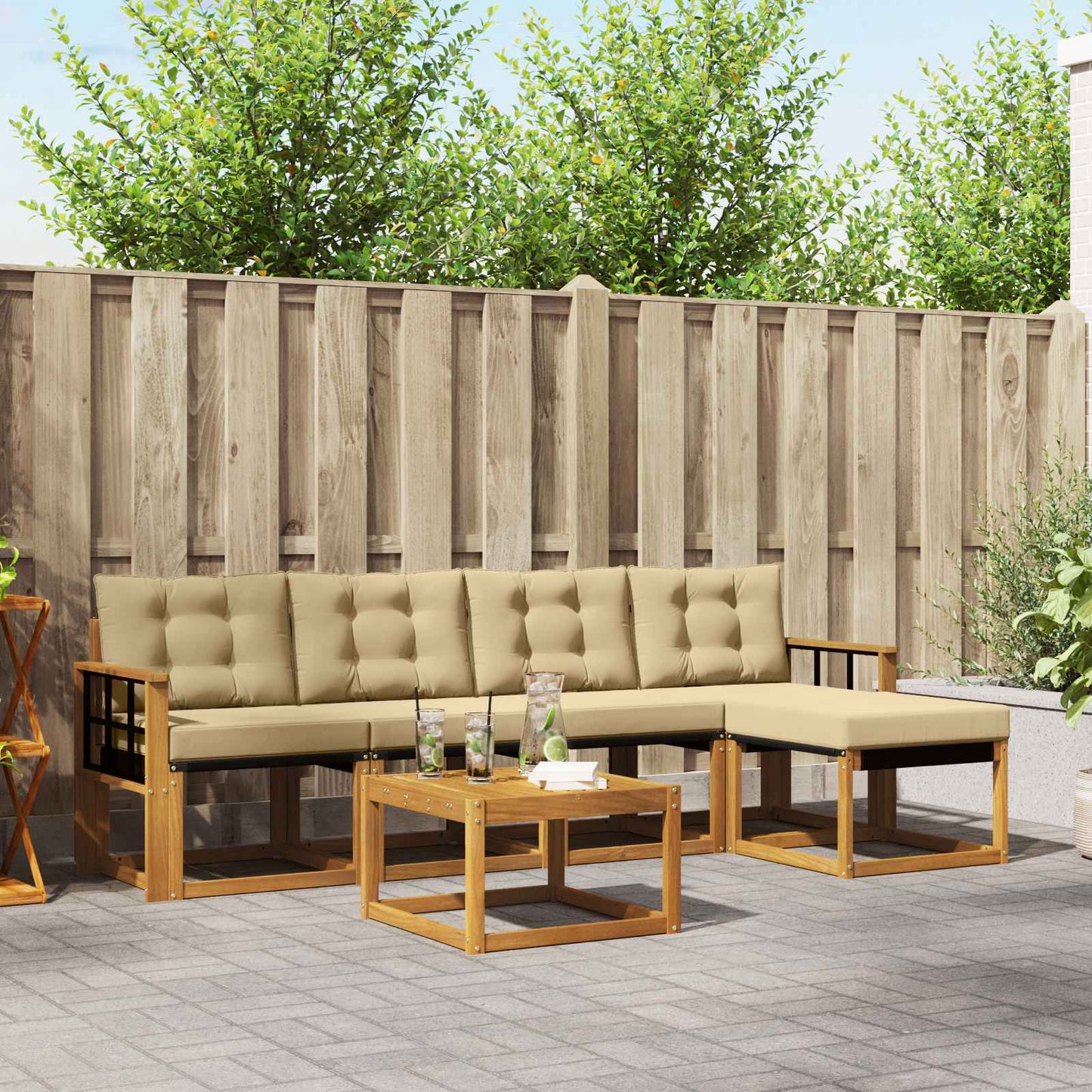 Outdoor-Sofagarnitur 6 stk. Natur und Beige