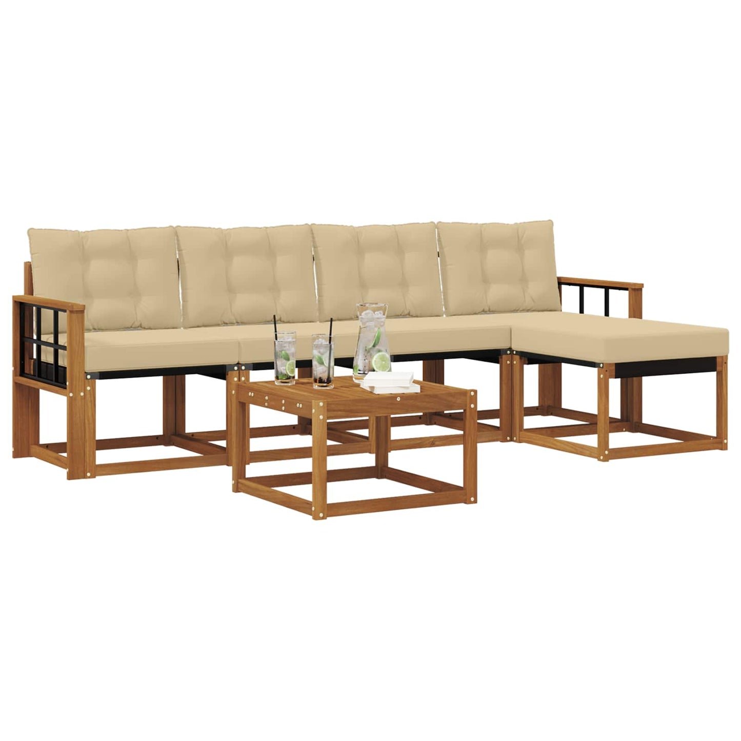 Outdoor-Sofagarnitur 6 stk. Natur und Beige