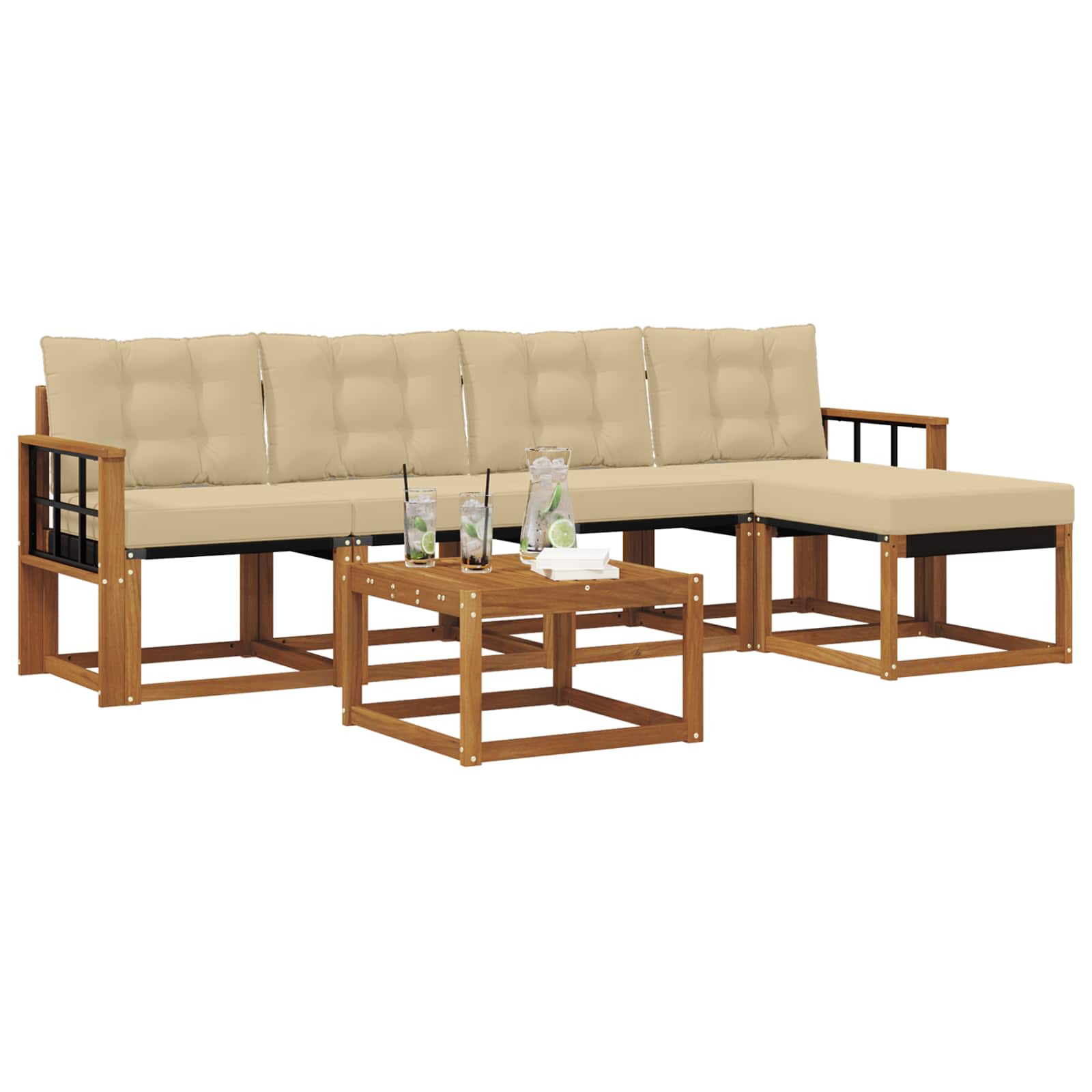 Outdoor-Sofagarnitur 6 stk. Natur und Beige