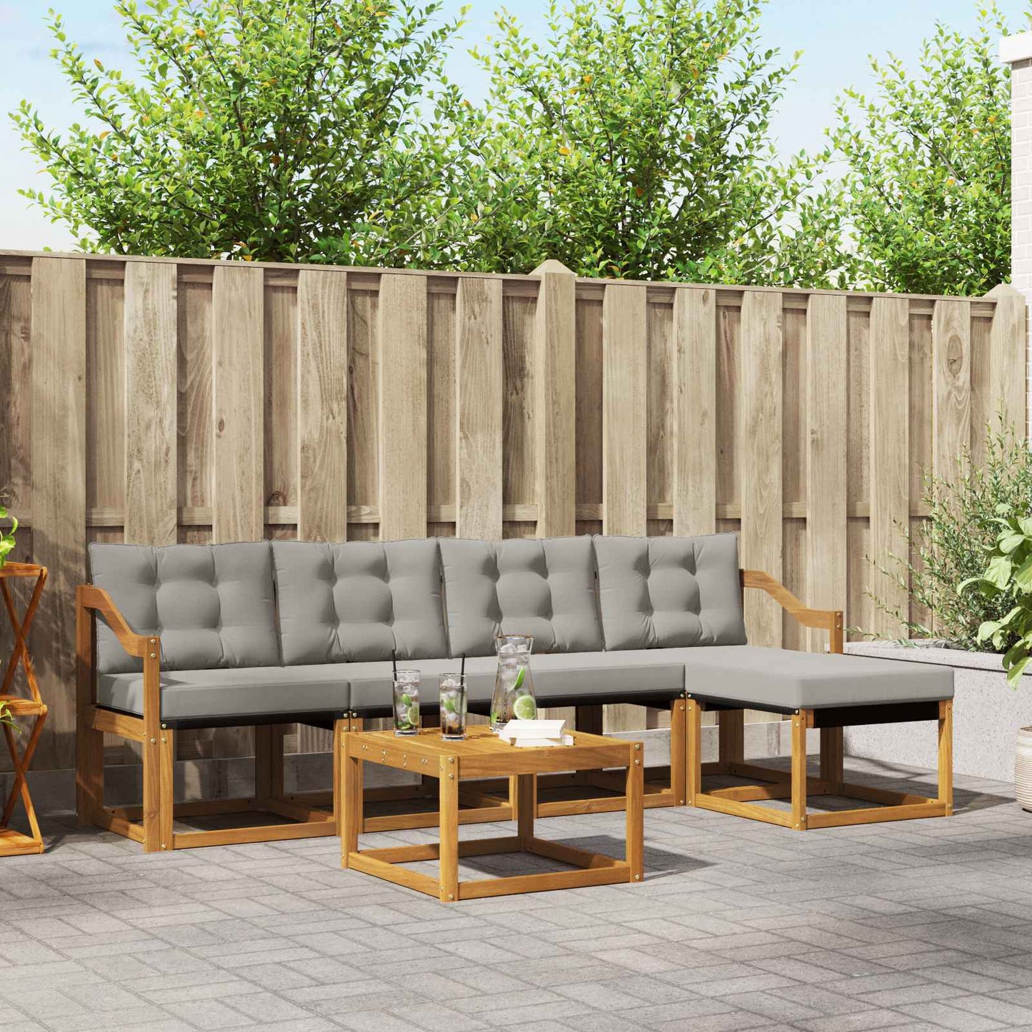 Outdoor-Sofagarnitur mit Kissen 6 pcs Natürlich und Hellgrau