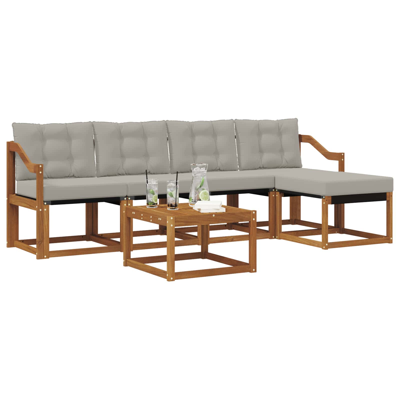 Outdoor-Sofagarnitur mit Kissen 6 pcs Natürlich und Hellgrau