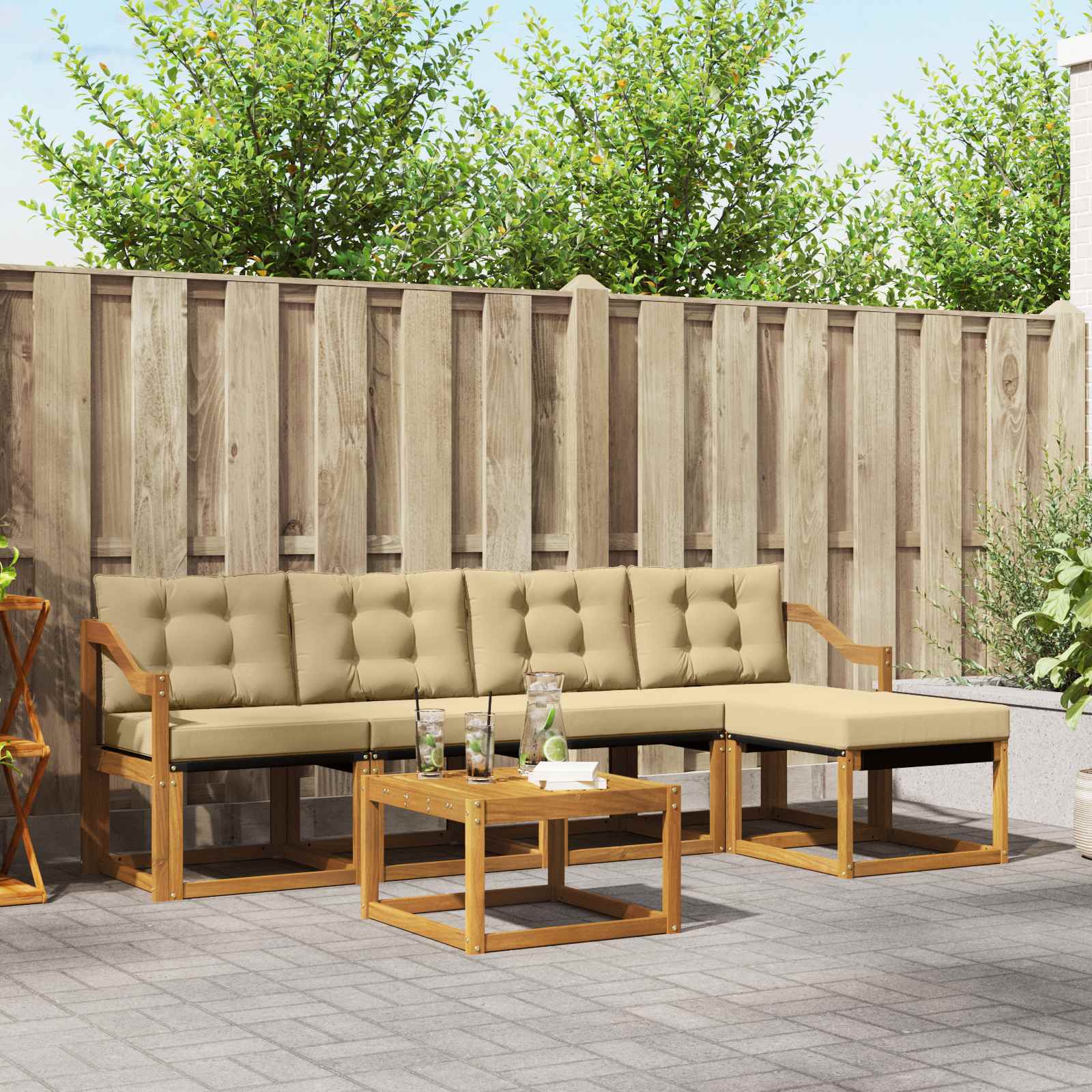 Outdoor-Sofagarnitur 6 stk. Natur und Beige