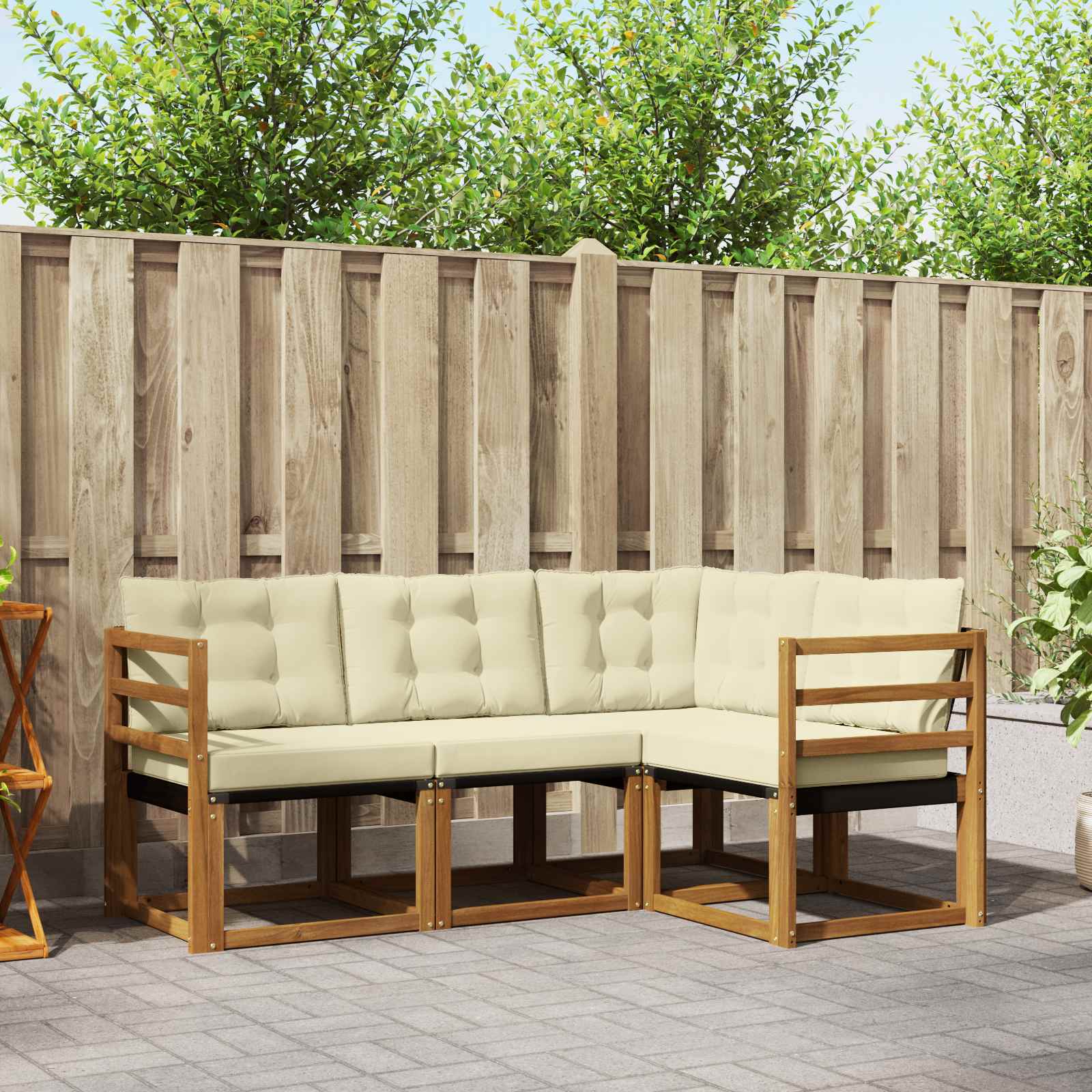 Outdoor-Sofagarnitur 4 stk. Natur und Creme