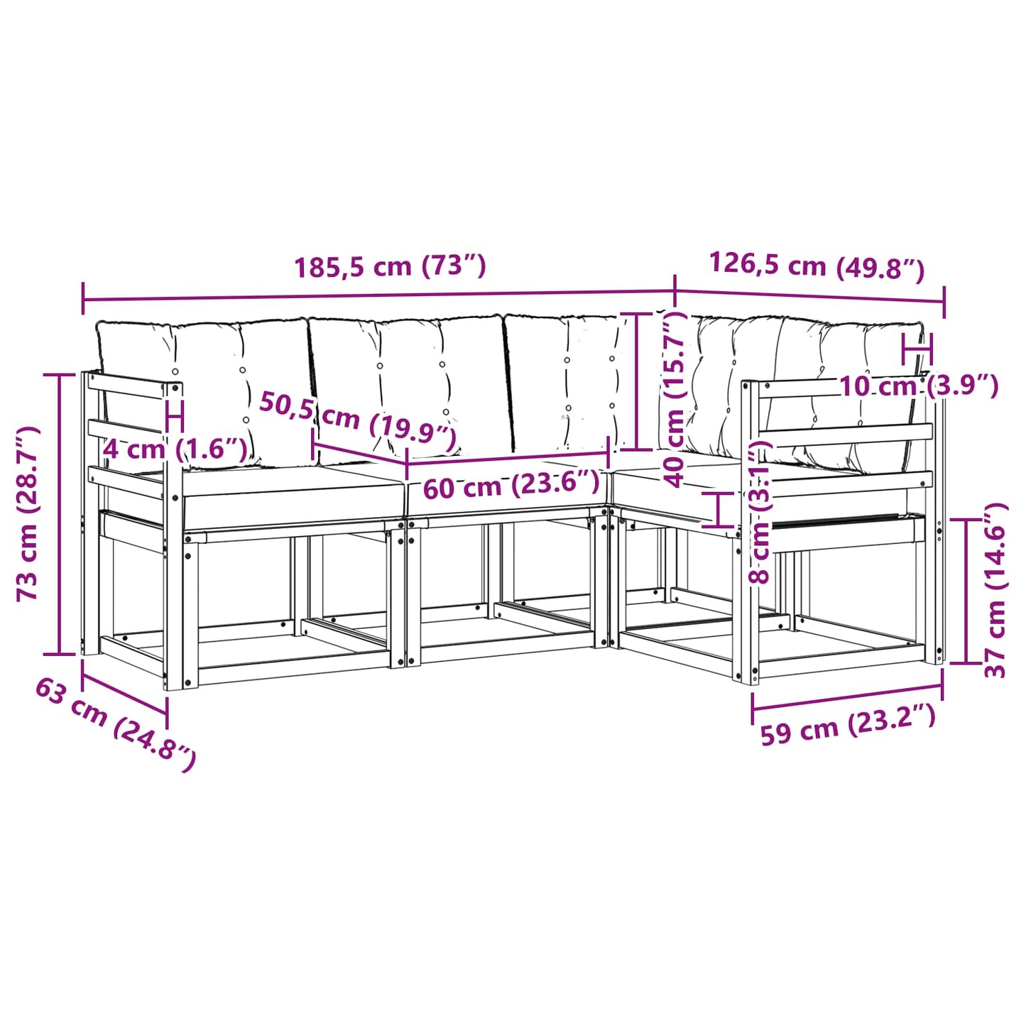 Outdoor-Sofagarnitur 4 stk. Natur und Creme