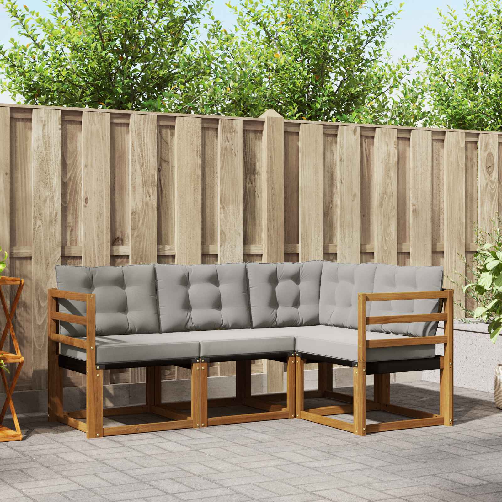 Outdoor-Sofagarnitur mit Kissen 4 pcs Natürlich und Hellgrau