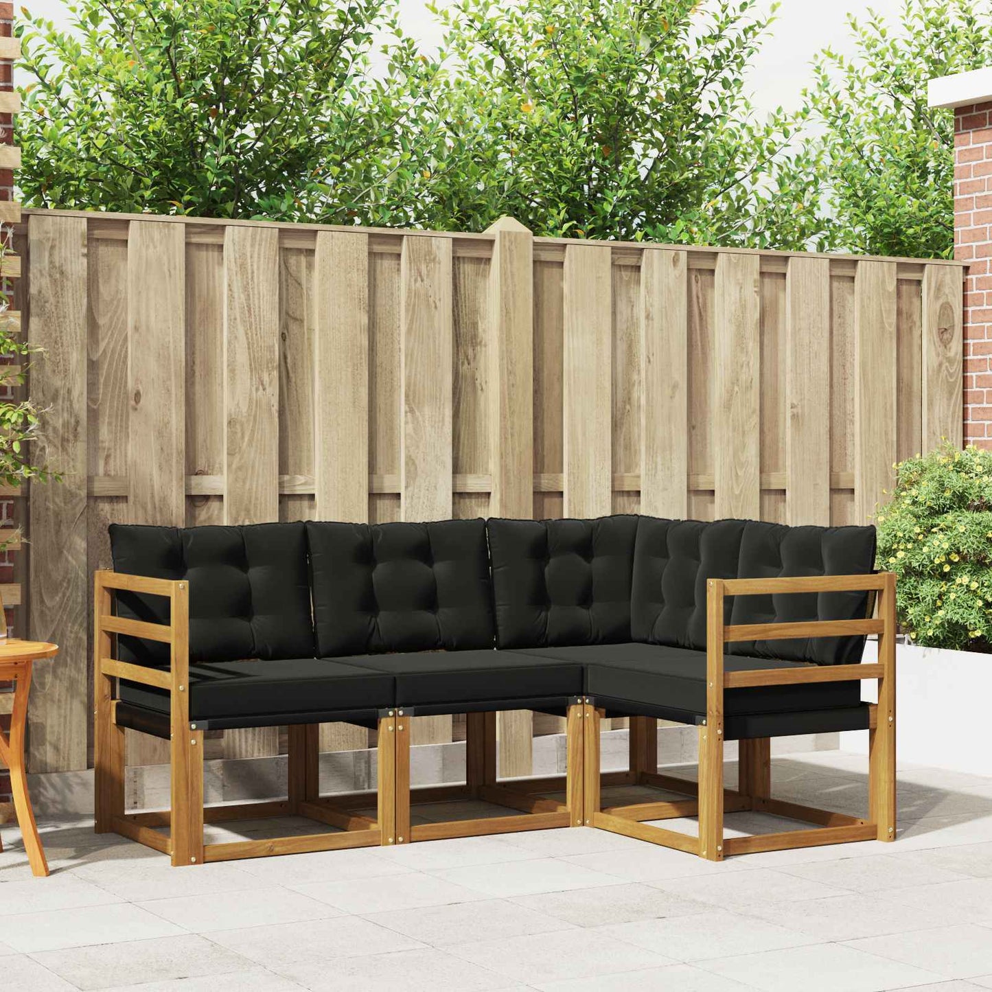 Outdoor-Sofagarnitur mit Kissen 4 pcs Natürlich und Schwarz