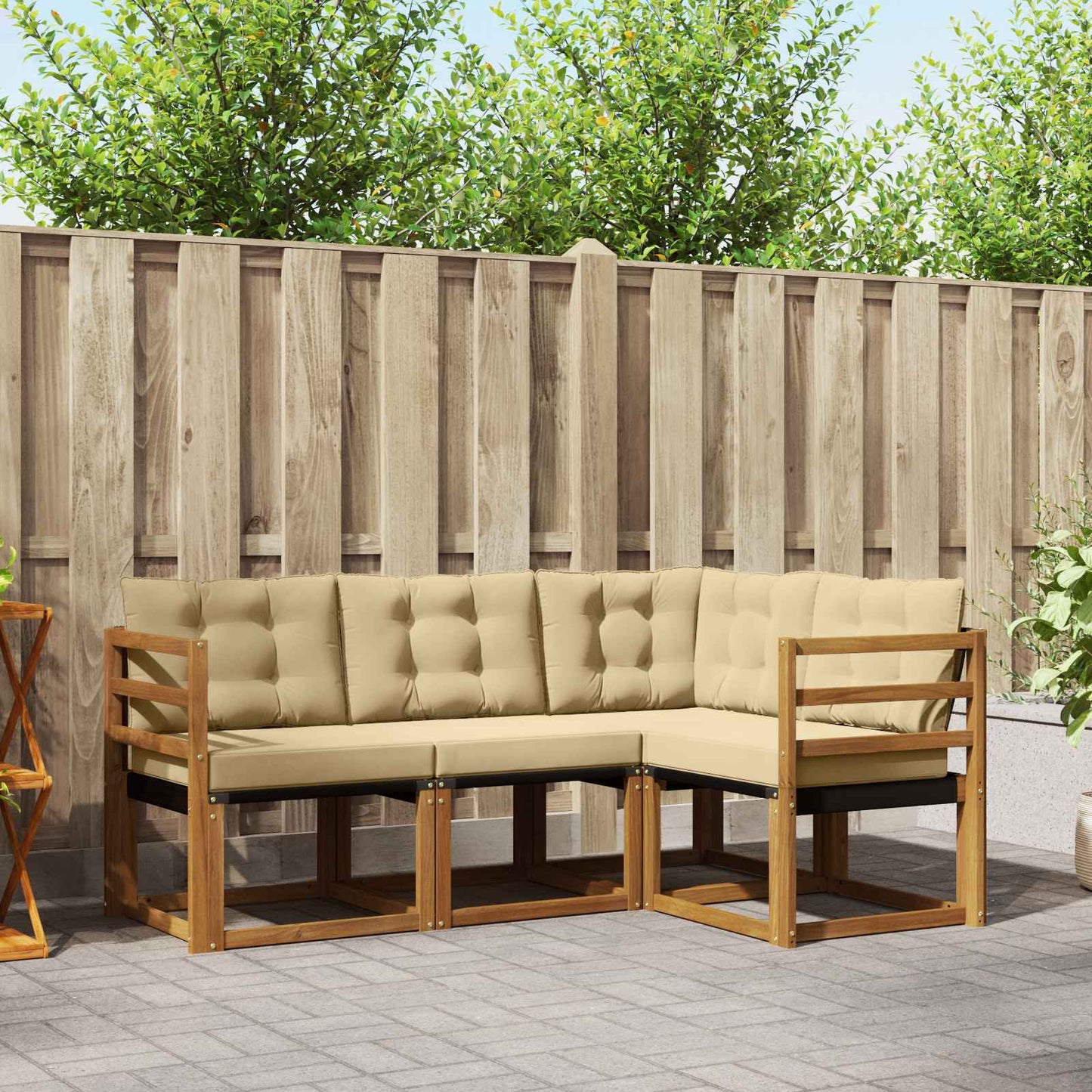 Outdoor-Sofagarnitur mit Kissen 4 pcs Natur und Beige