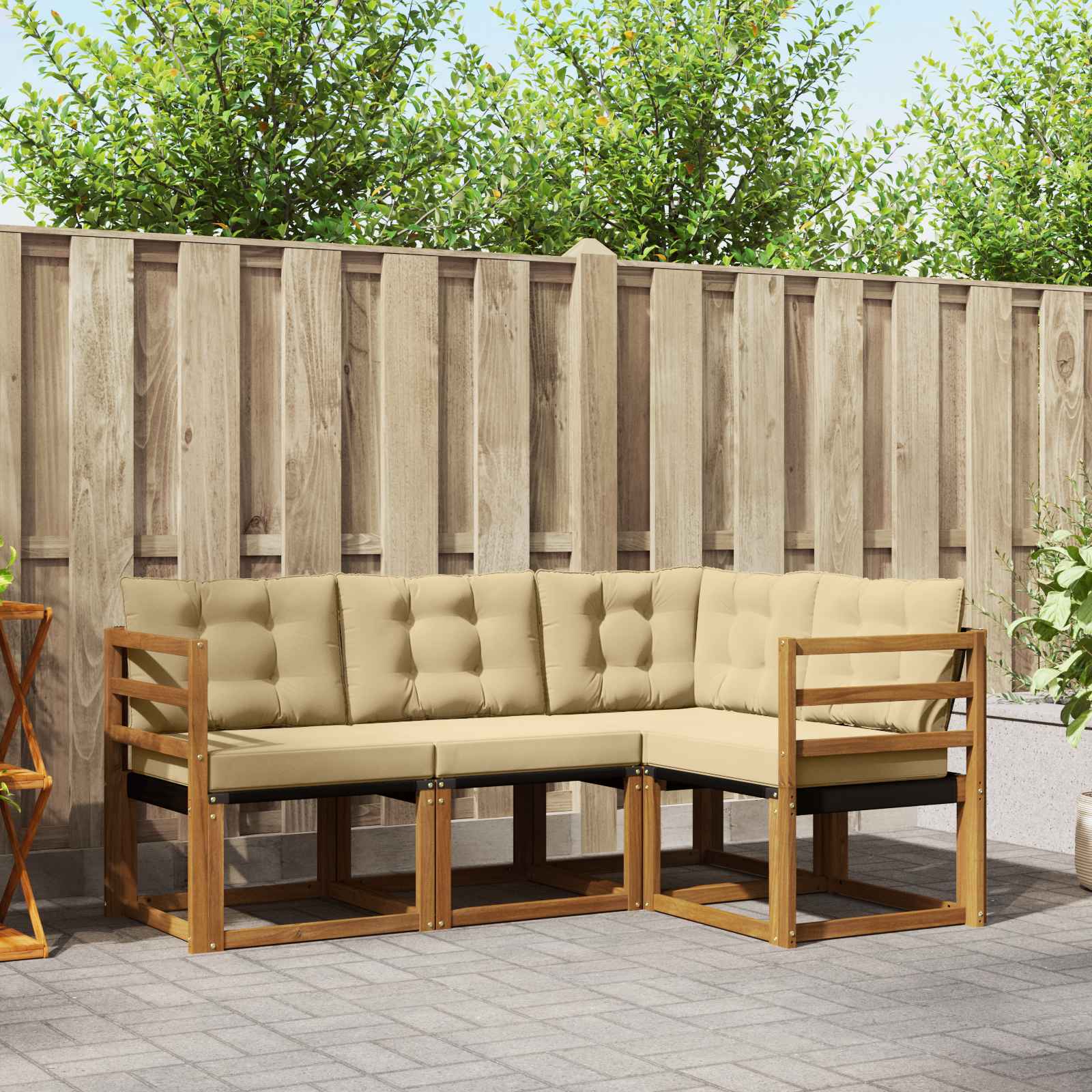 Outdoor-Sofagarnitur mit Kissen 4 pcs Natur und Beige
