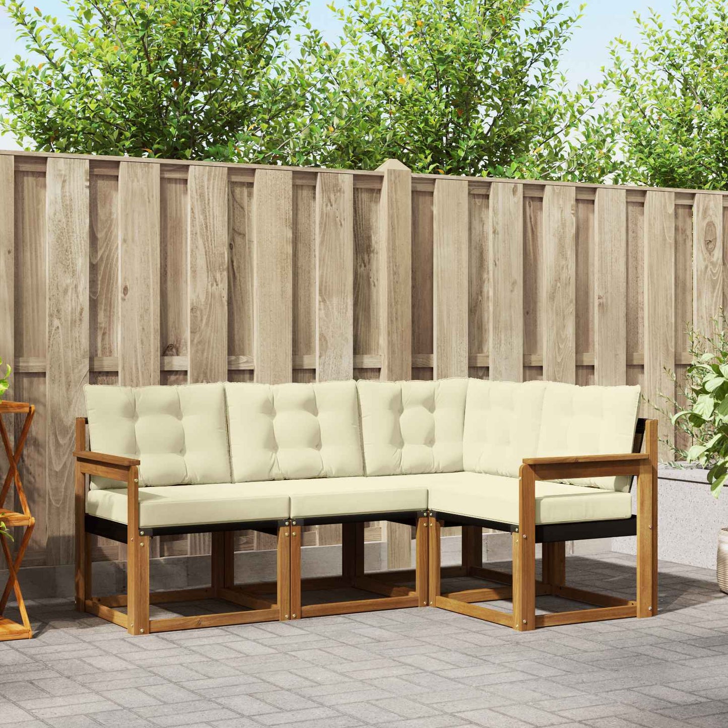 Outdoor-Sofagarnitur mit Kissen 4 pcs Natur und Creme