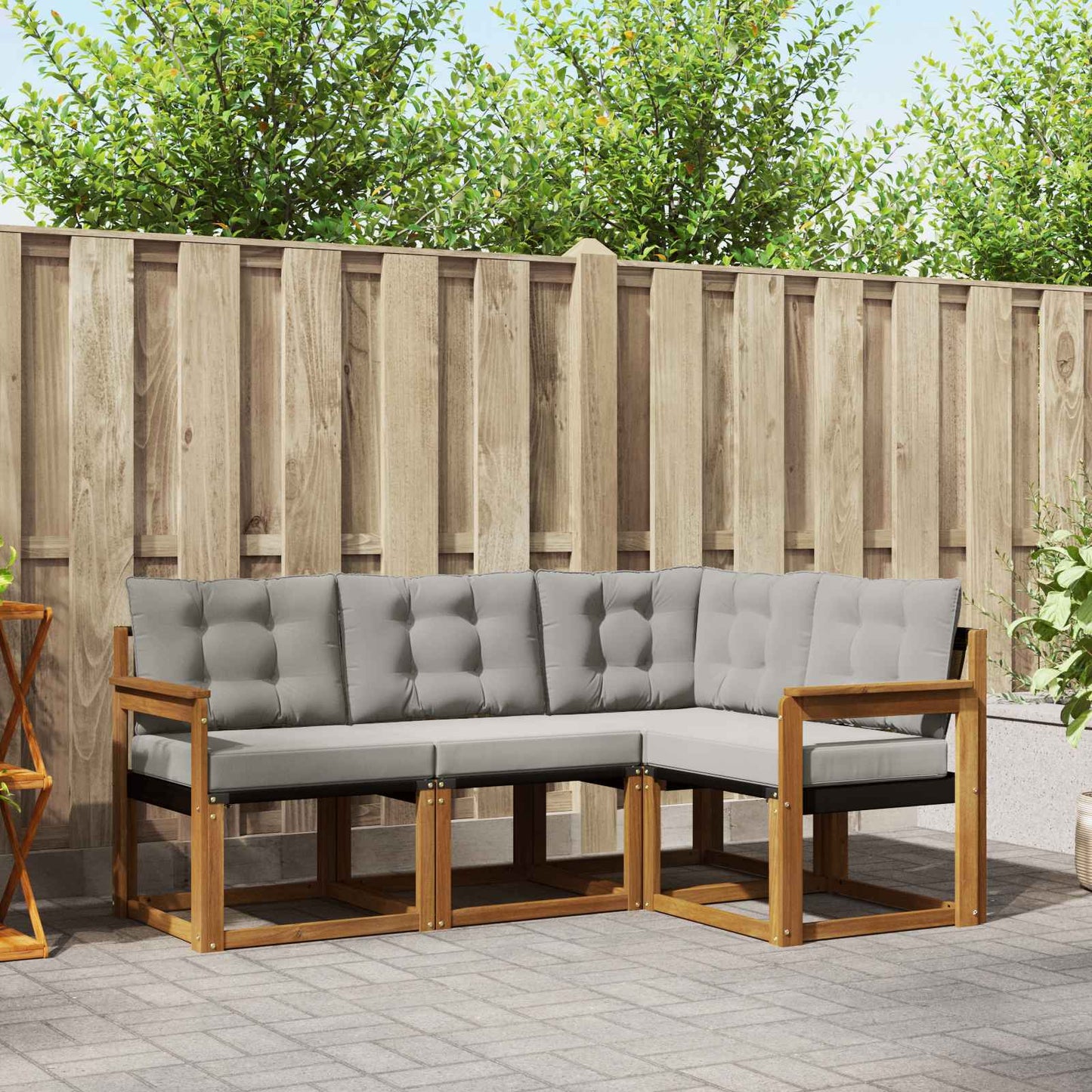 Outdoor-Sofagarnitur mit Kissen 4 pcs Natürlich und Hellgrau
