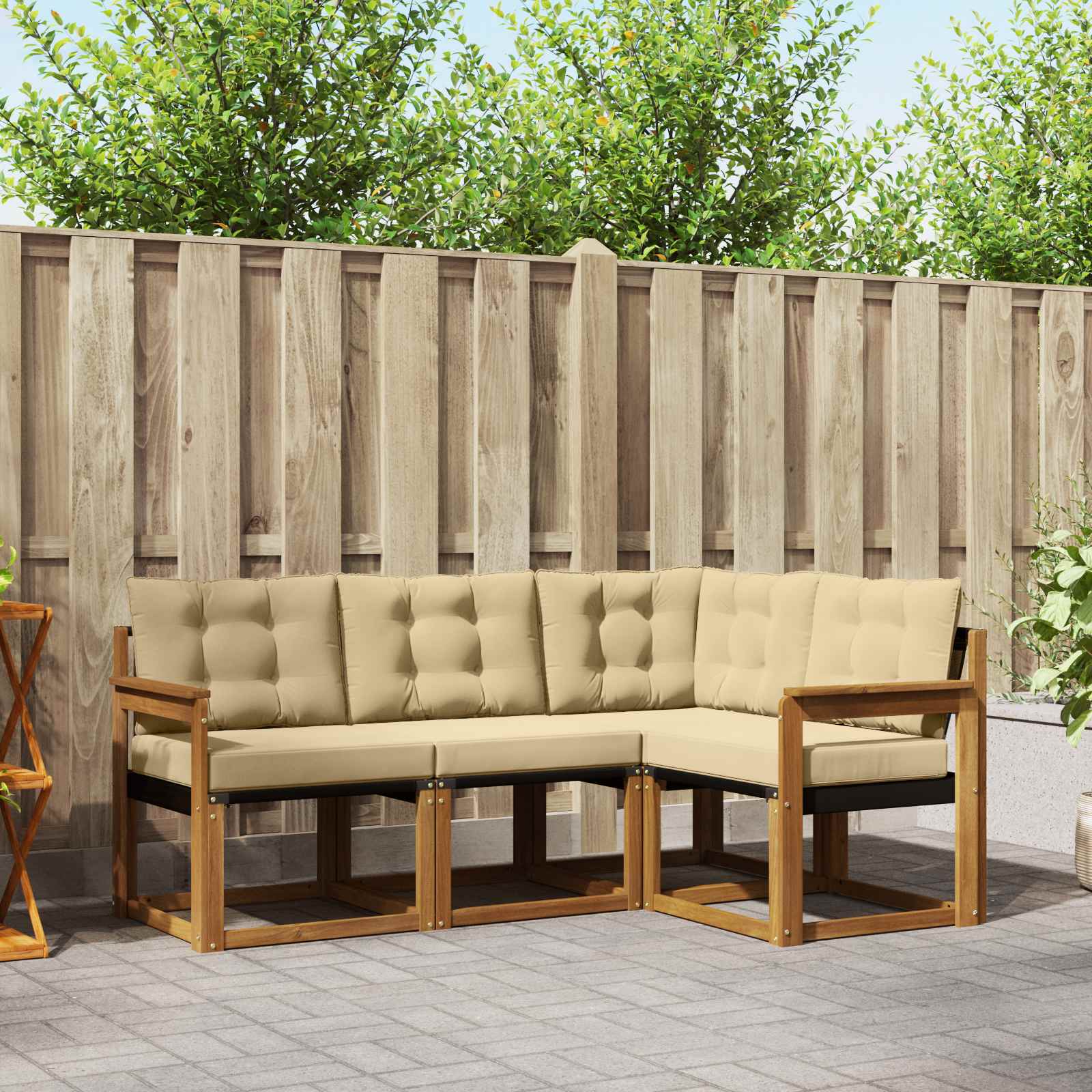 Outdoor-Sofagarnitur mit Kissen 4 pcs Natur und Beige