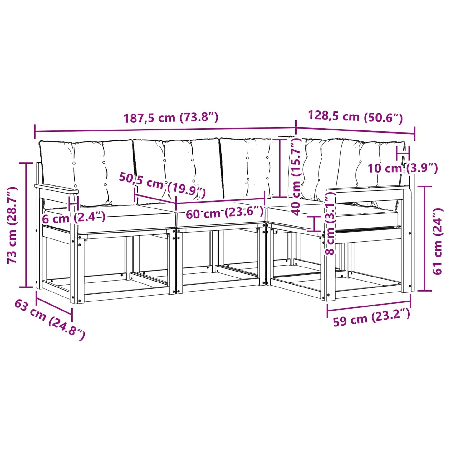 Outdoor-Sofagarnitur mit Kissen 4 pcs Natur und Beige