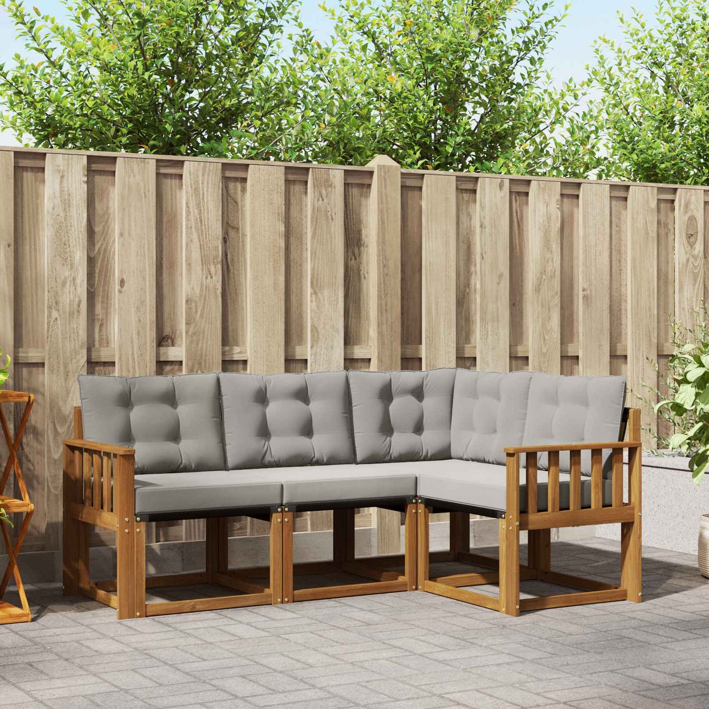 Outdoor-Sofagarnitur mit Kissen 4 pcs Natürlich und Hellgrau