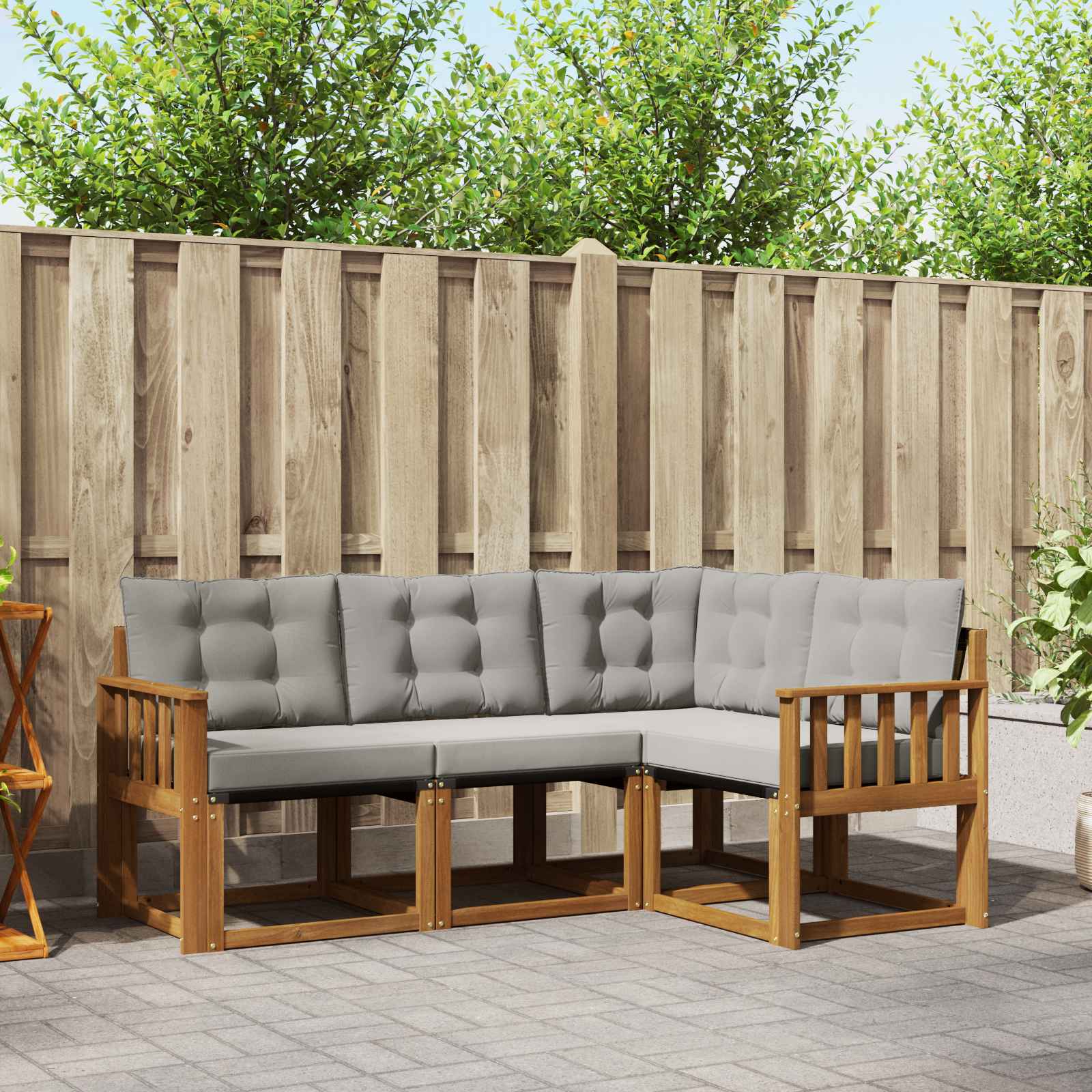 Outdoor-Sofagarnitur mit Kissen 4 pcs Natürlich und Hellgrau