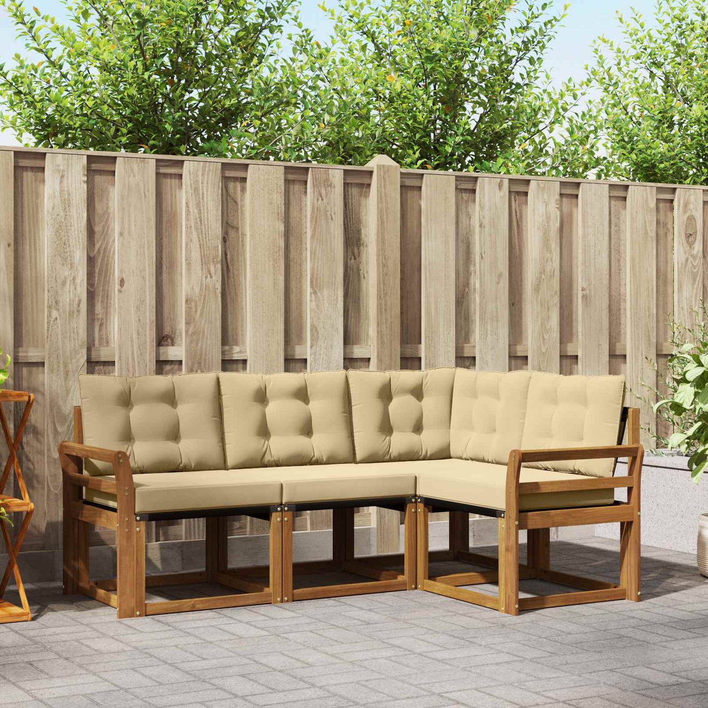Outdoor-Sofagarnitur 4 stk. Natur und Beige