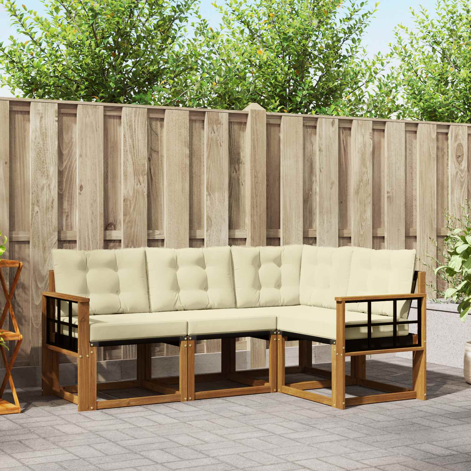 Outdoor-Sofagarnitur 4 stk. Natur und Creme