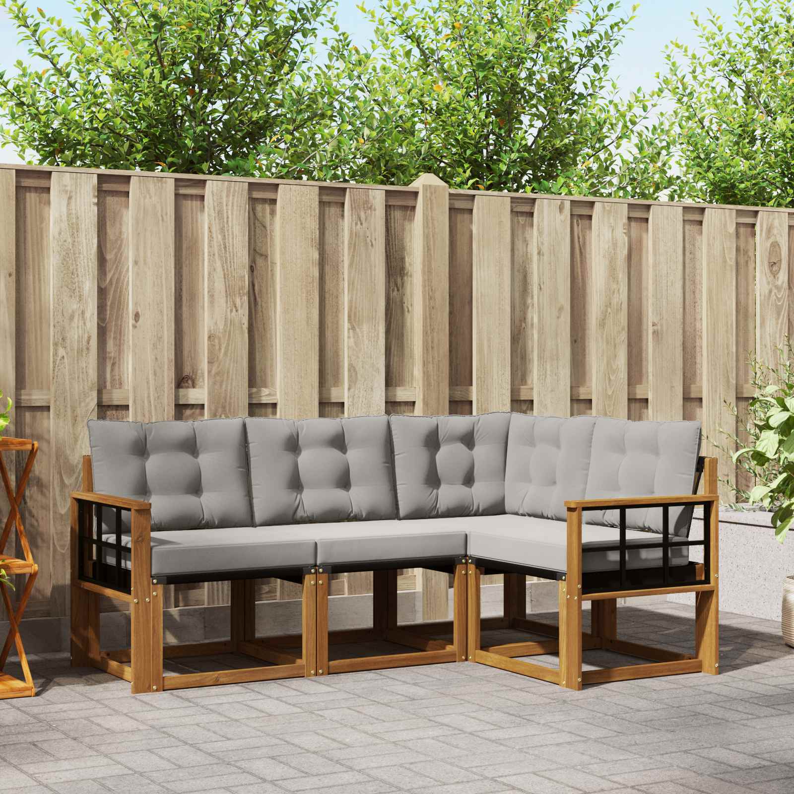 Outdoor-Sofagarnitur mit Kissen 4 pcs Natürlich und Hellgrau