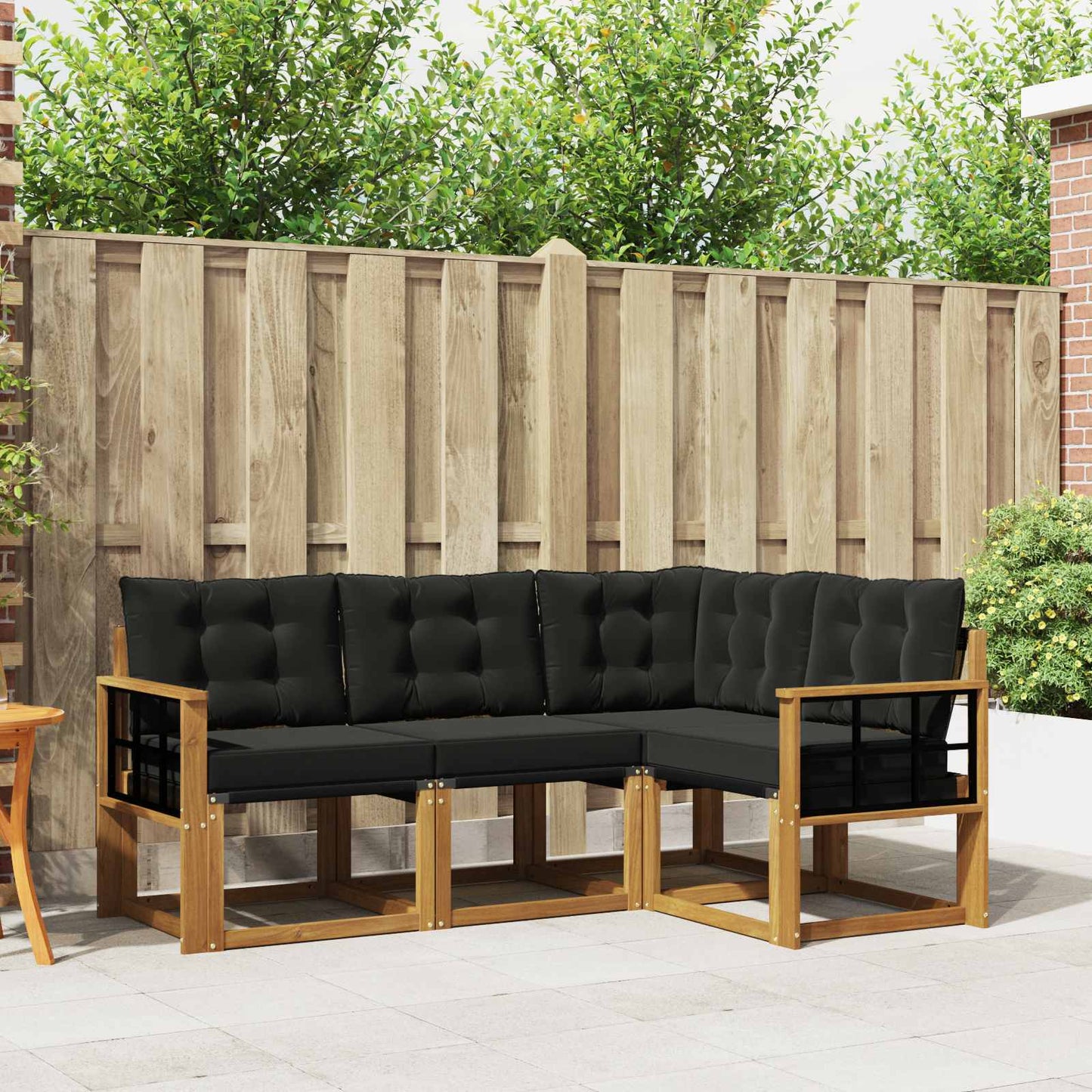 Outdoor-Sofagarnitur mit Kissen 4 pcs Natürlich und Schwarz
