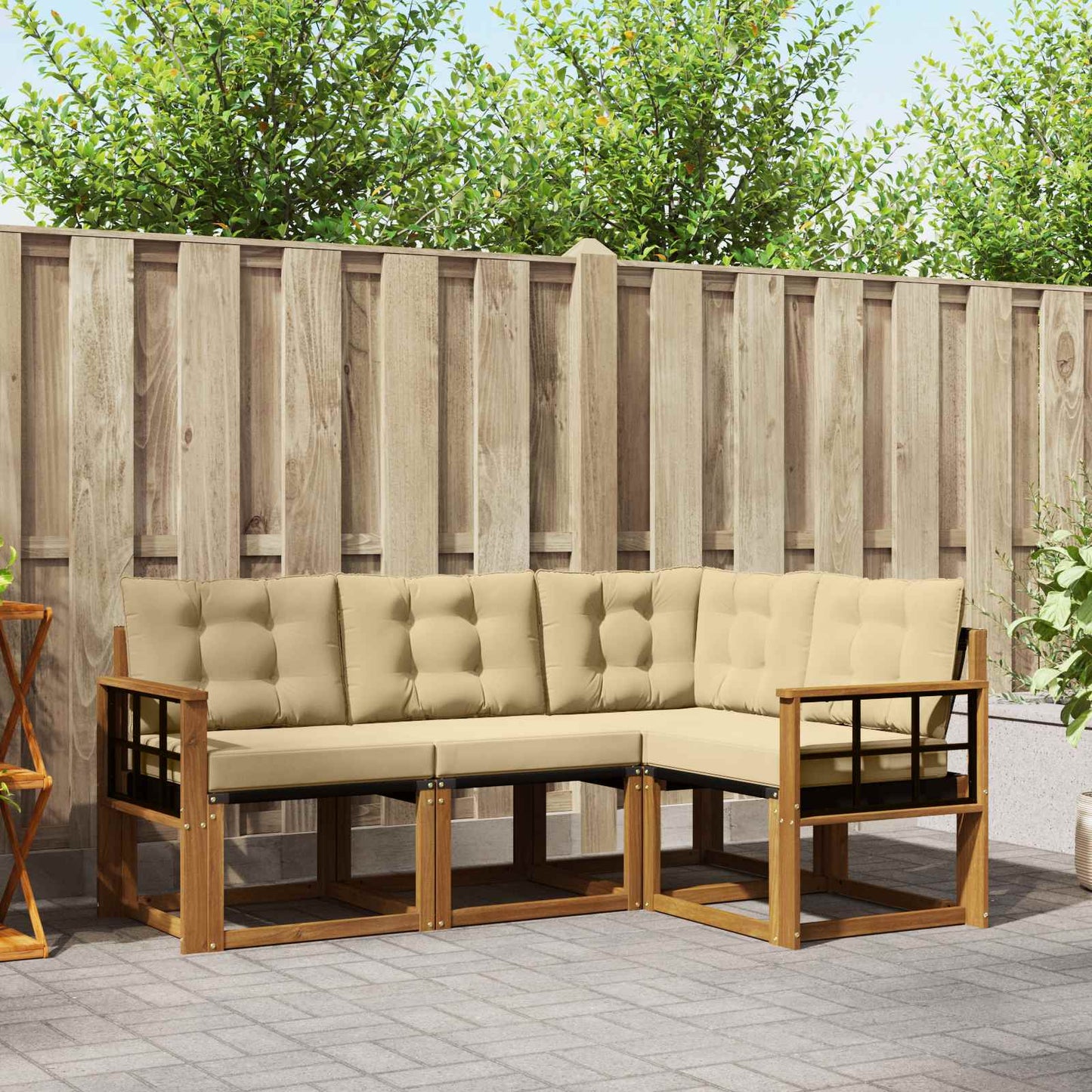 Outdoor-Sofagarnitur 4 stk. Natur und Beige
