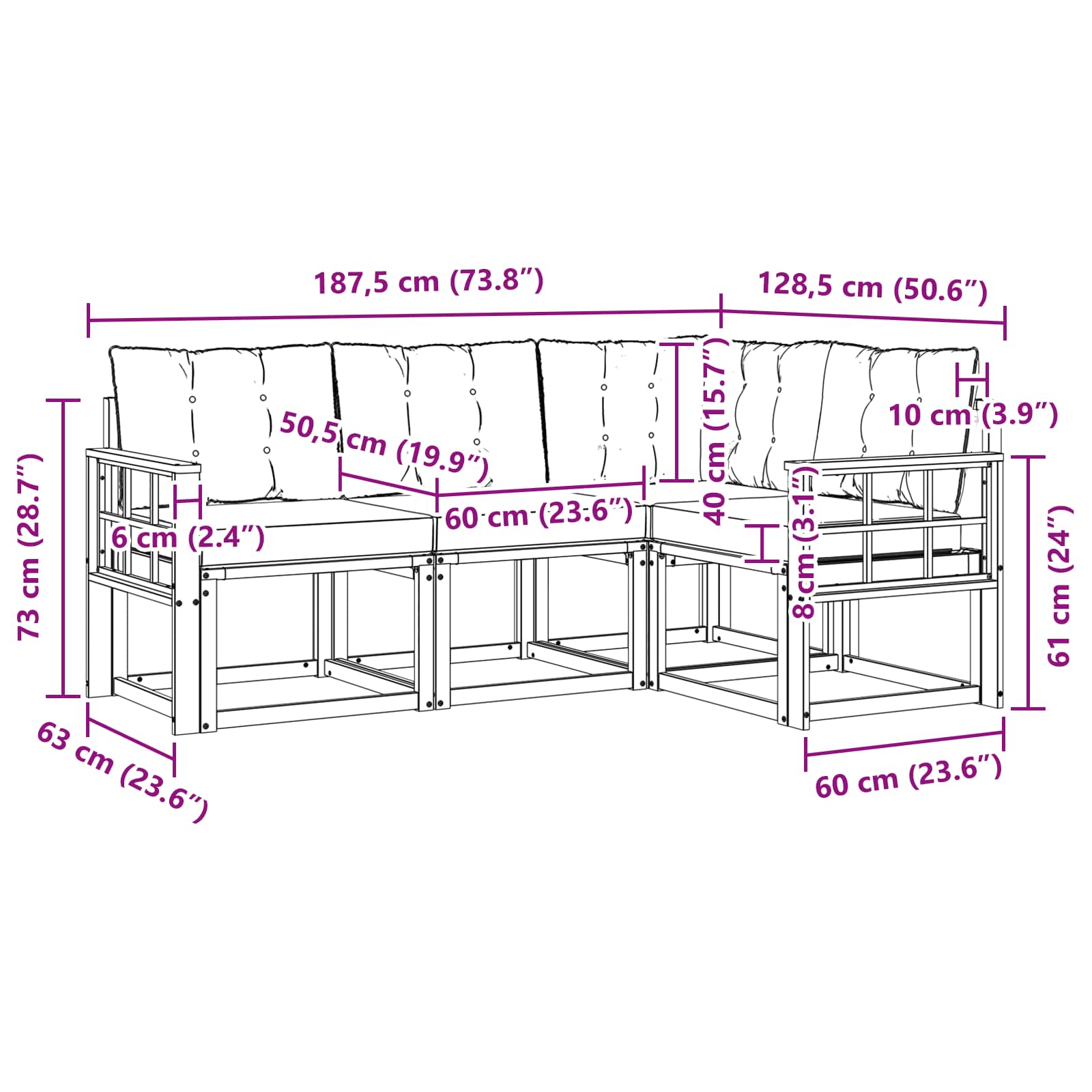 Outdoor-Sofagarnitur 4 stk. Natur und Beige