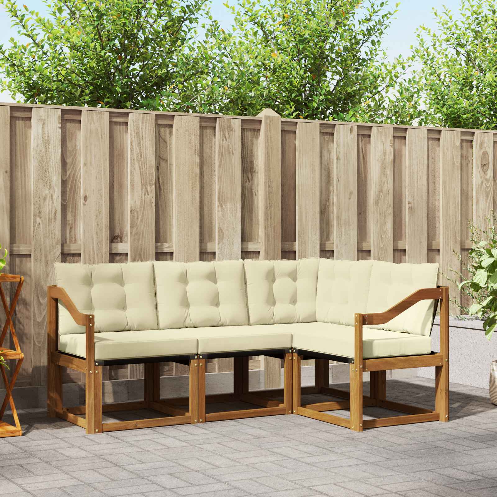 Outdoor-Sofagarnitur 4 stk. Natur und Creme