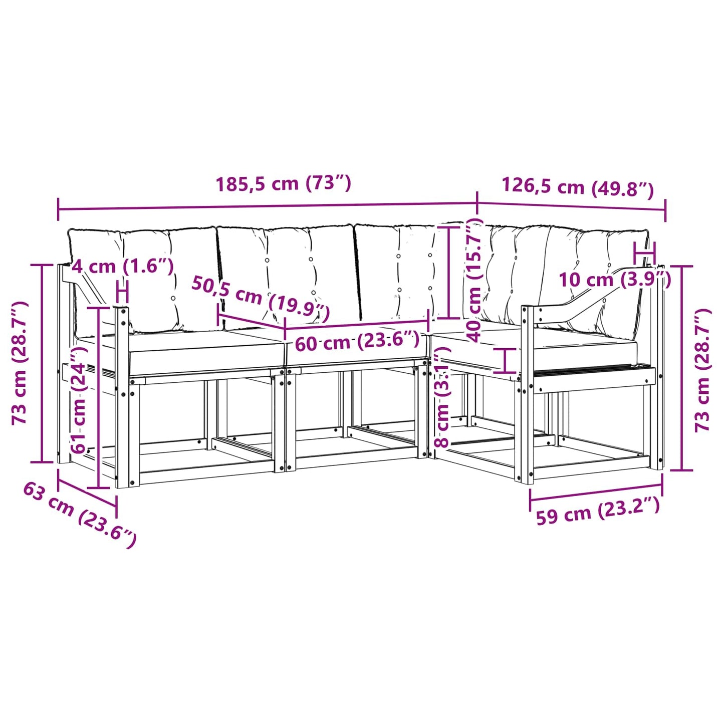 Outdoor-Sofagarnitur 4 stk. Natur und Creme