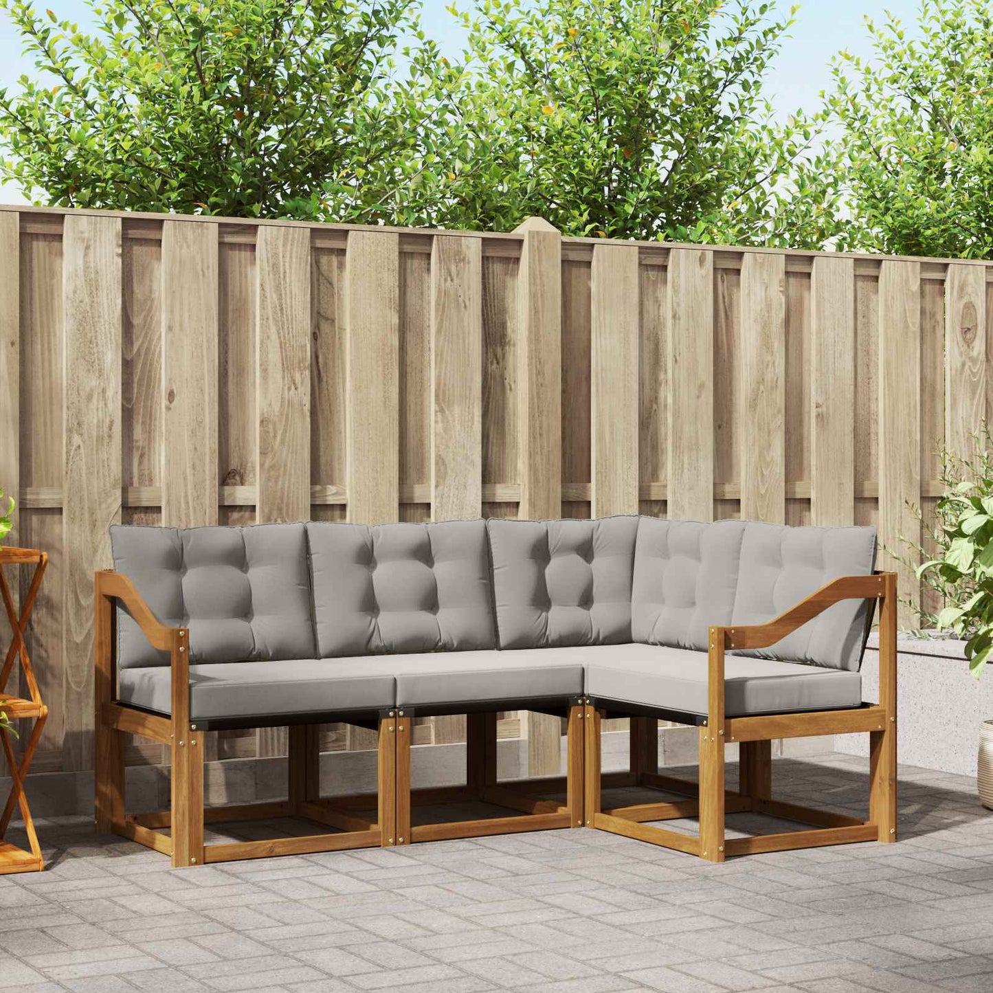 Outdoor-Sofagarnitur mit Kissen 4 pcs Natürlich und Hellgrau