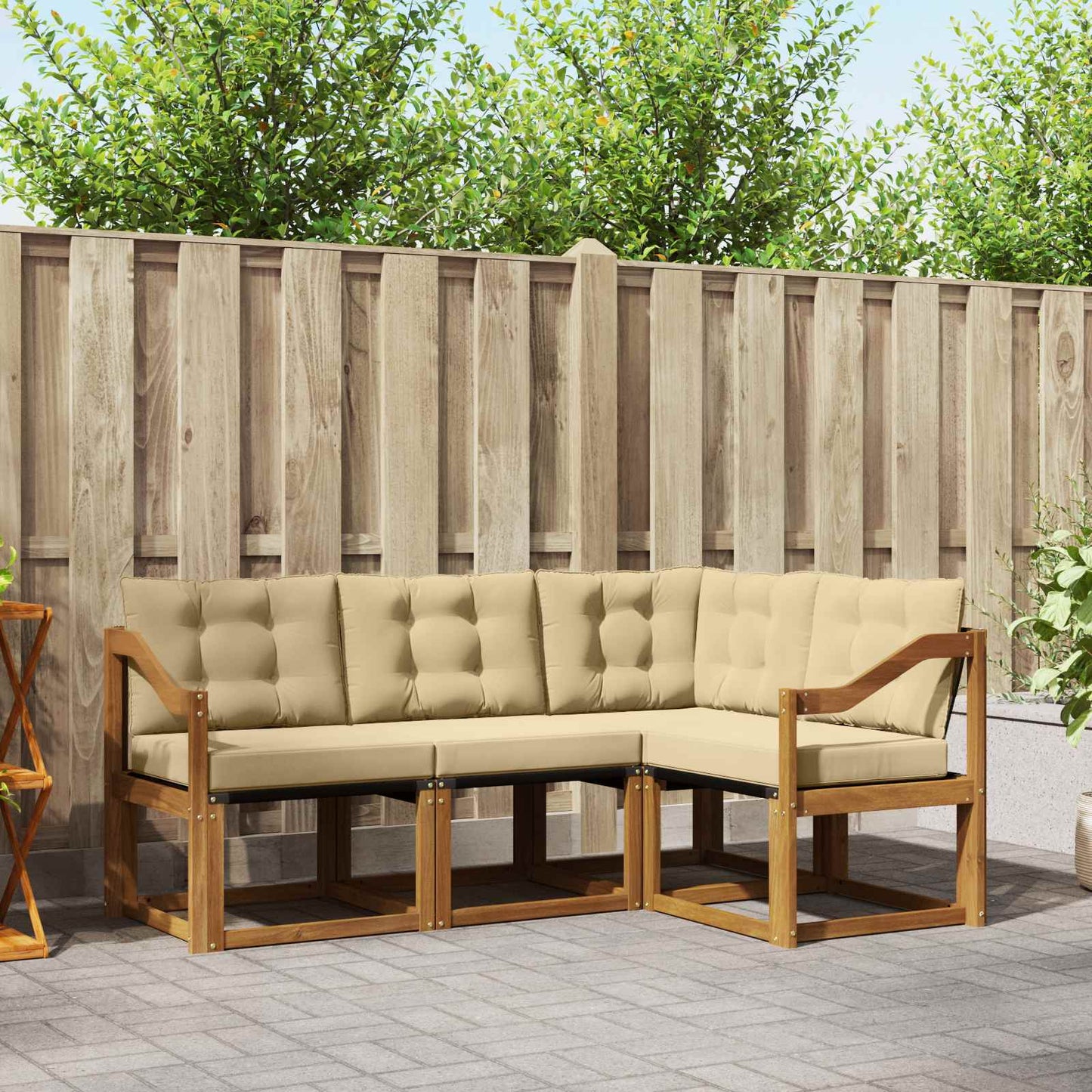 Outdoor-Sofagarnitur 4 stk. Natur und Beige